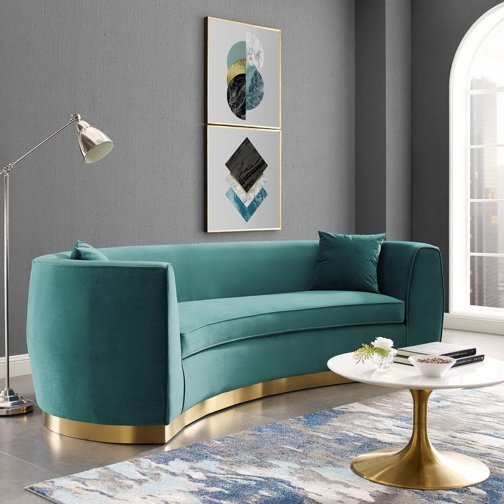 Resolute Curved Performance Velvet Sofa - Teal