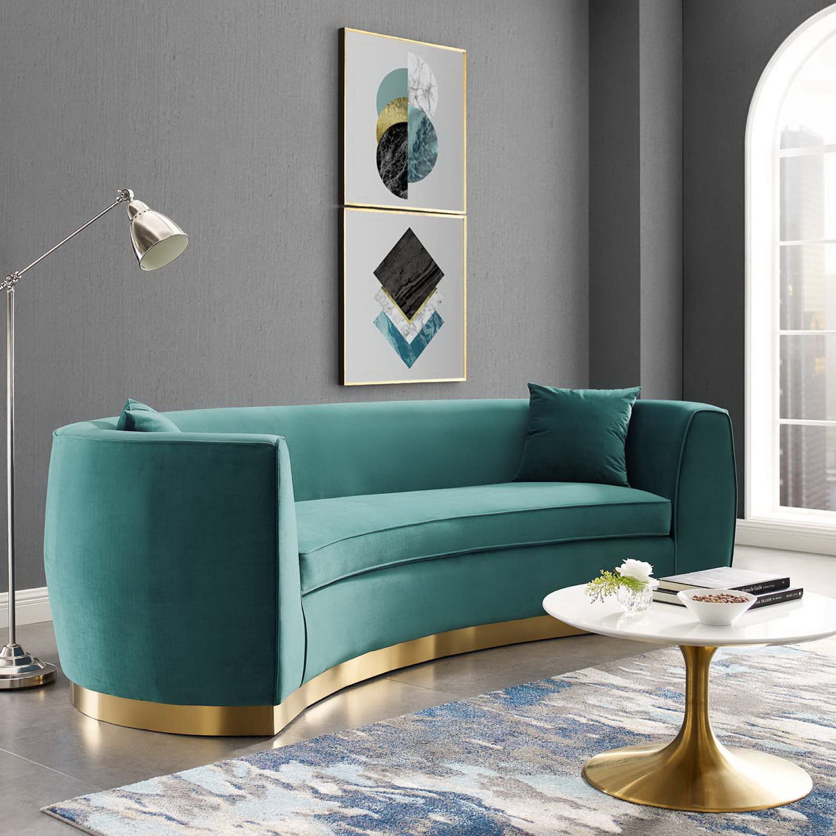 Resolute Curved Performance Velvet Sofa - Teal