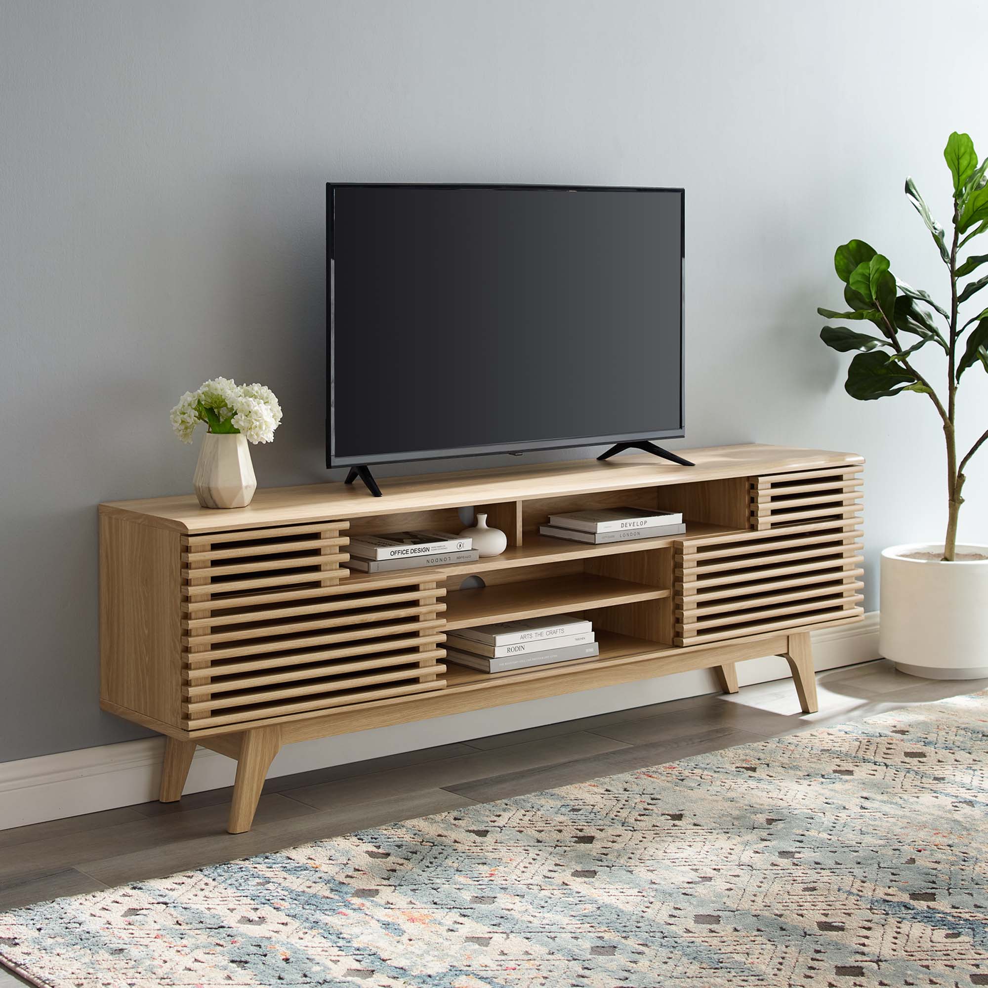 Render 71" Media Console TV Stand - Oak