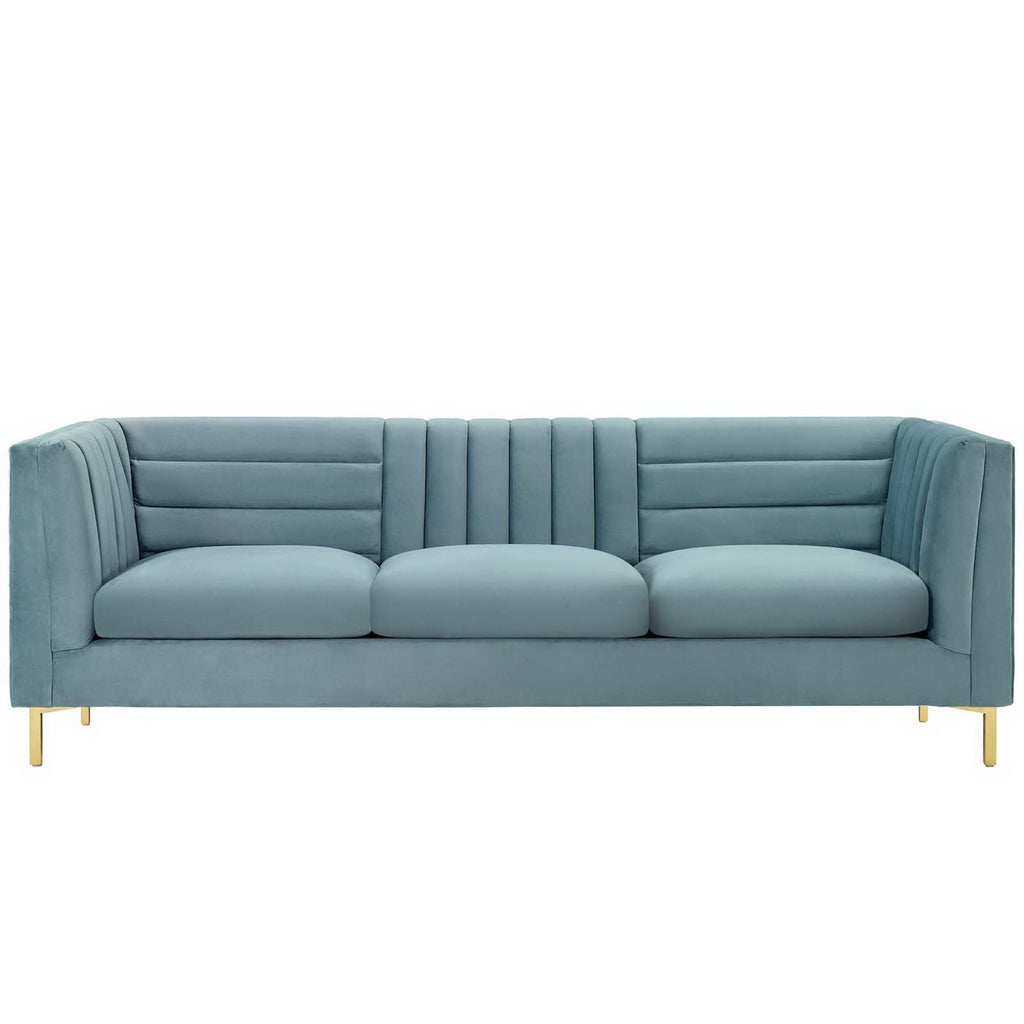 Ingenuity Channel Tufted Performance Velvet Sofa - Light Blue