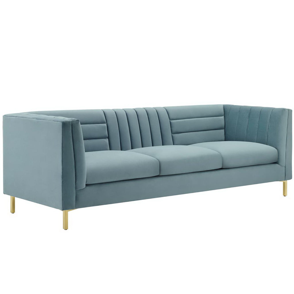 Ingenuity Channel Tufted Performance Velvet Sofa - Light Blue