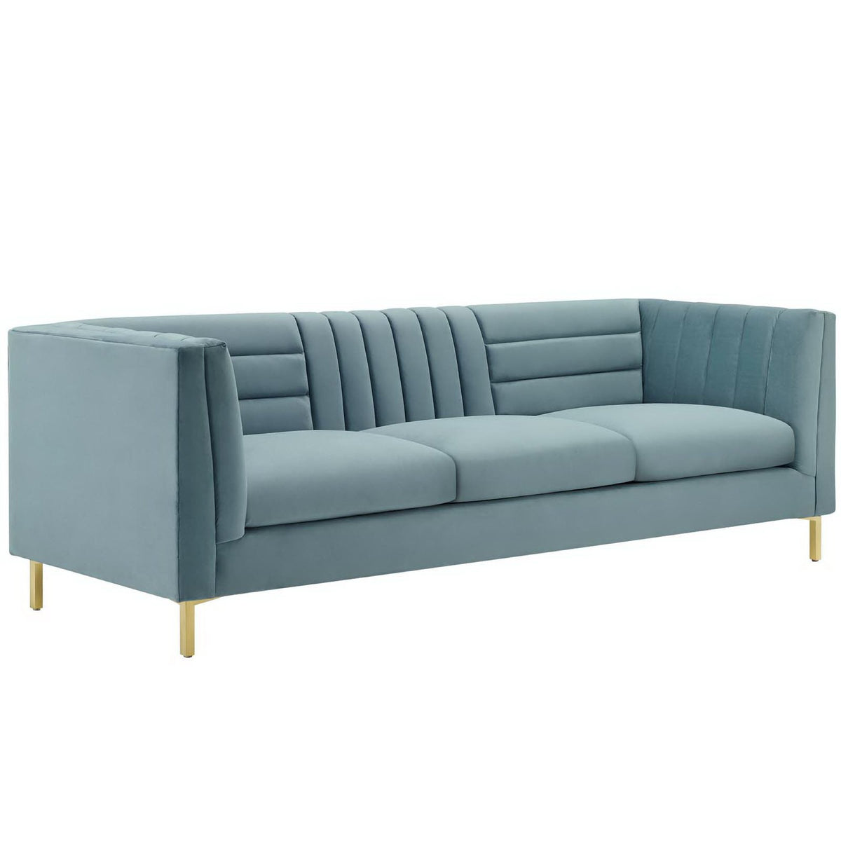 Ingenuity Channel Tufted Performance Velvet Sofa - Light Blue