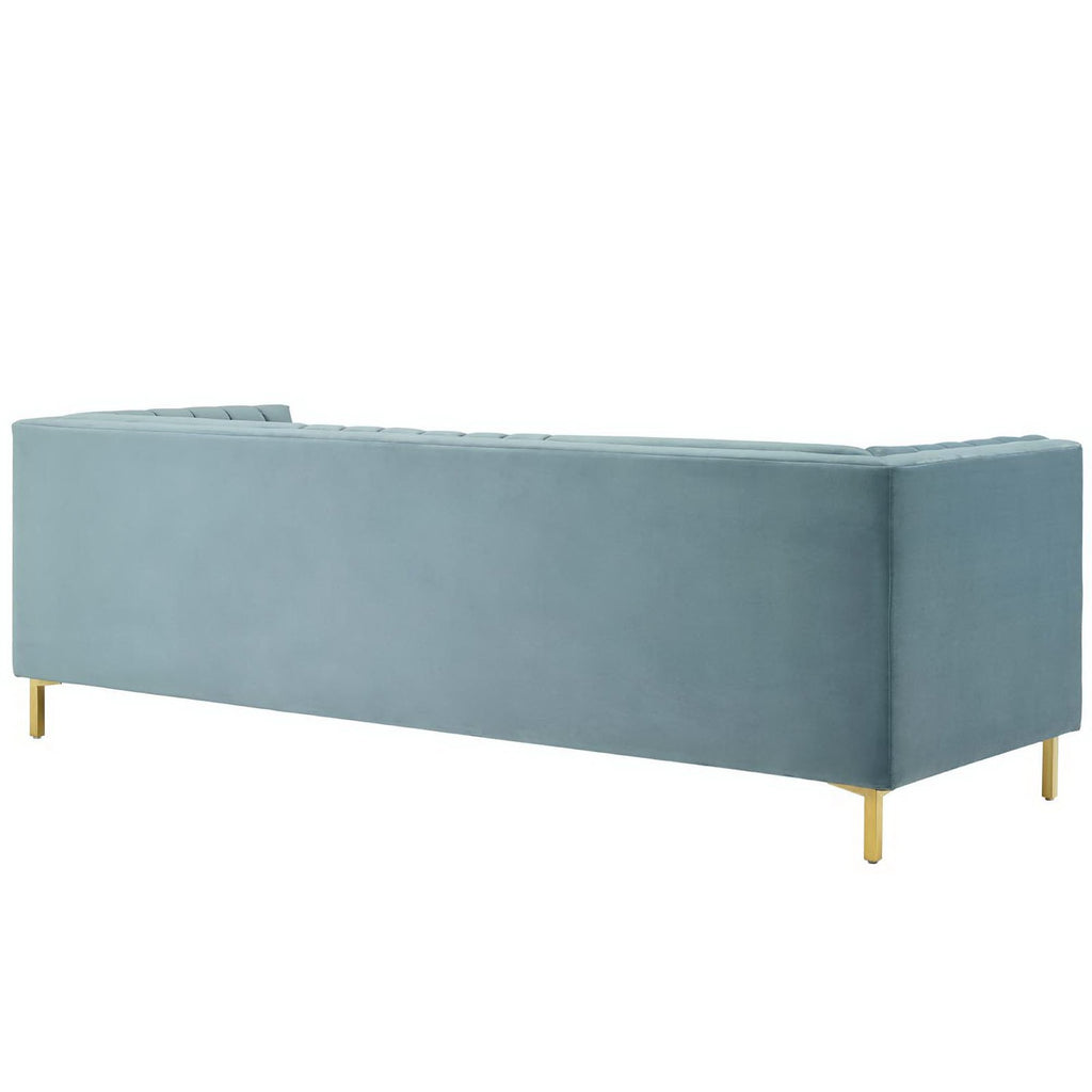Ingenuity Channel Tufted Performance Velvet Sofa - Light Blue