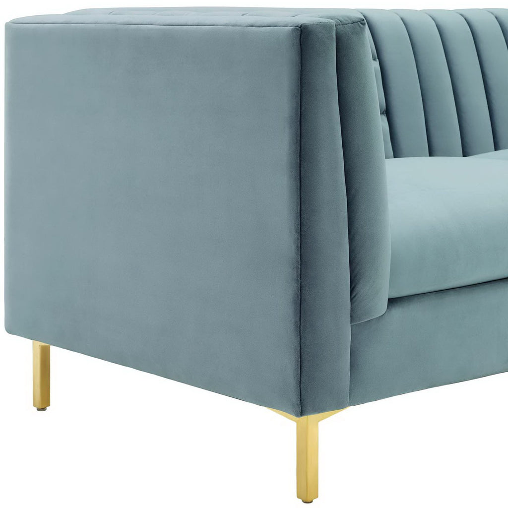 Ingenuity Channel Tufted Performance Velvet Sofa - Light Blue
