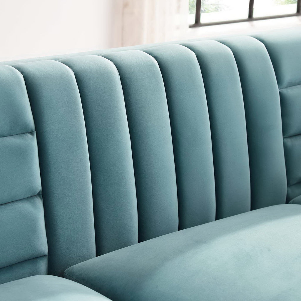 Ingenuity Channel Tufted Performance Velvet Sofa - Light Blue
