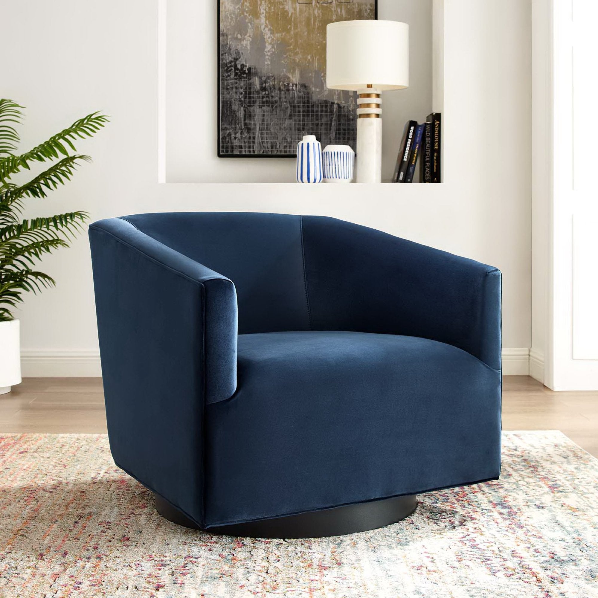 Twist Accent Lounge Performance Velvet Swivel Chair - Midnight Blue