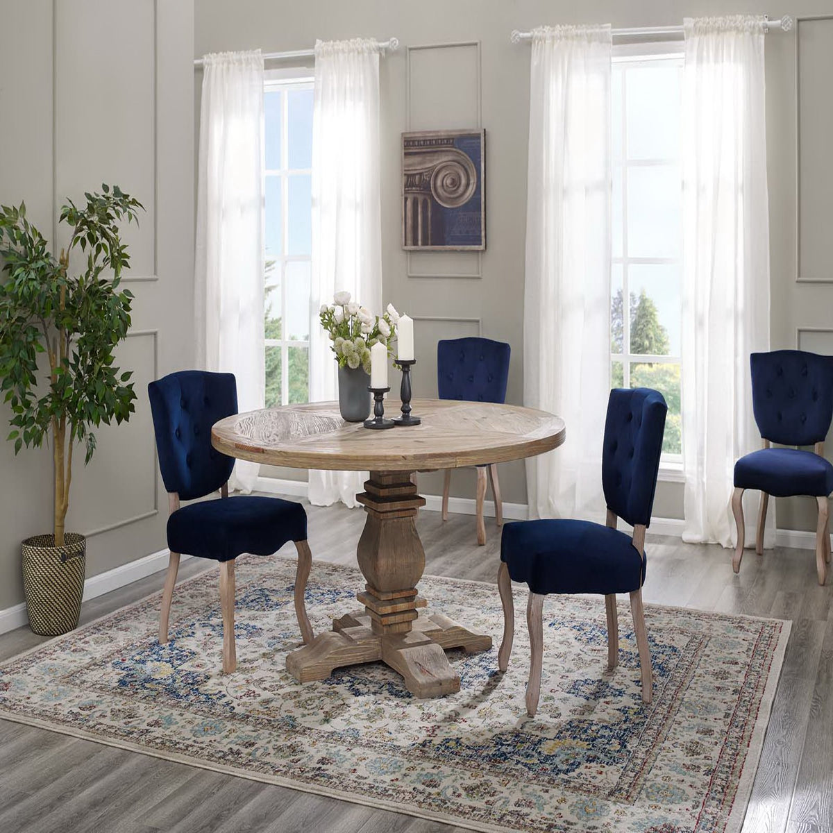 Column 59" Round Pine Wood Dining Table - Brown