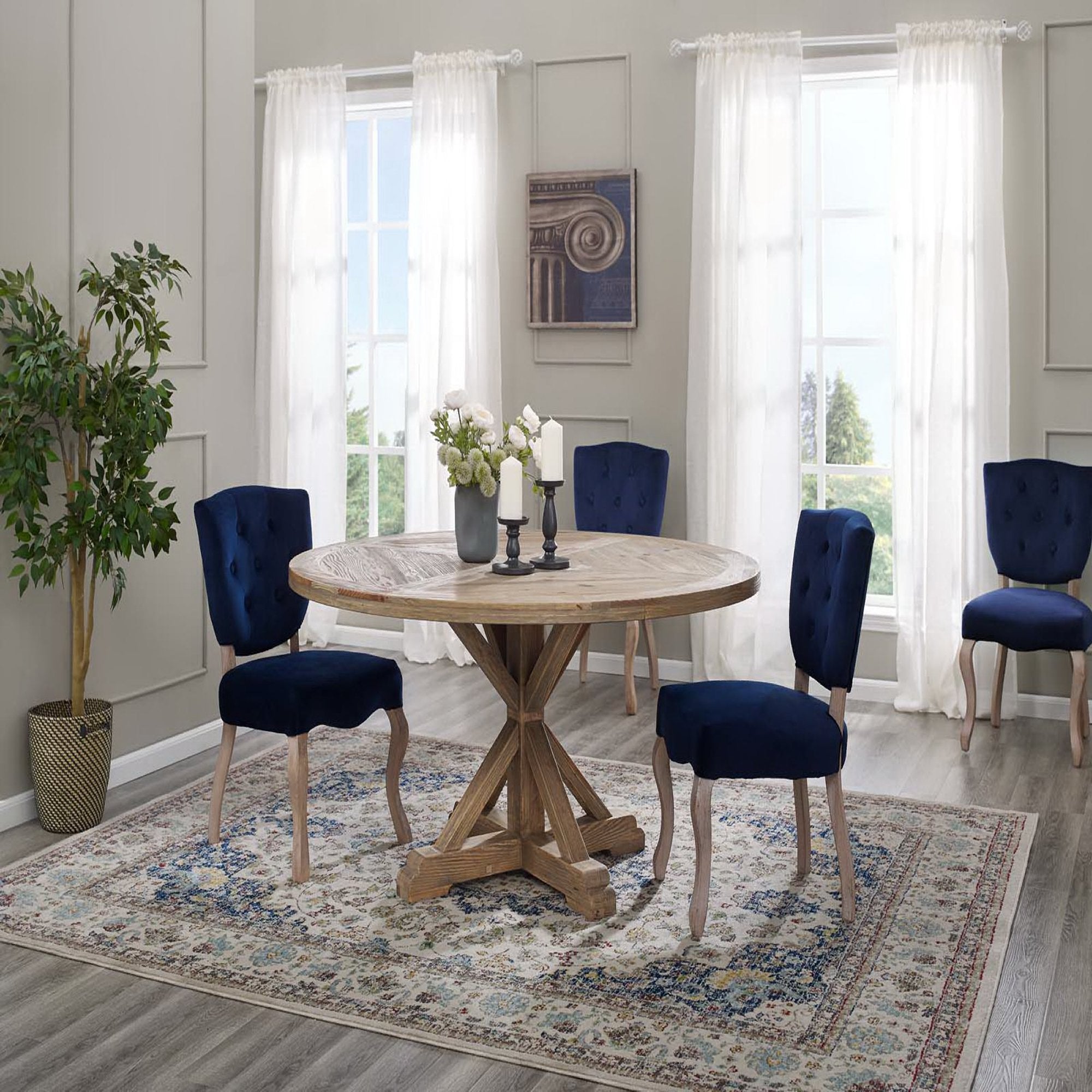 Stitch 59" Round Pine Wood Dining Table - Brown