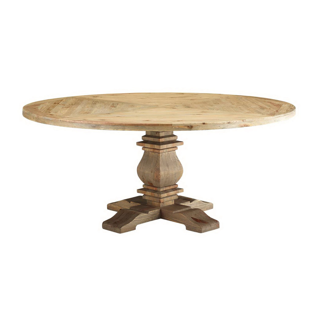 Column 71" Round Pine Wood Dining Table - Brown
