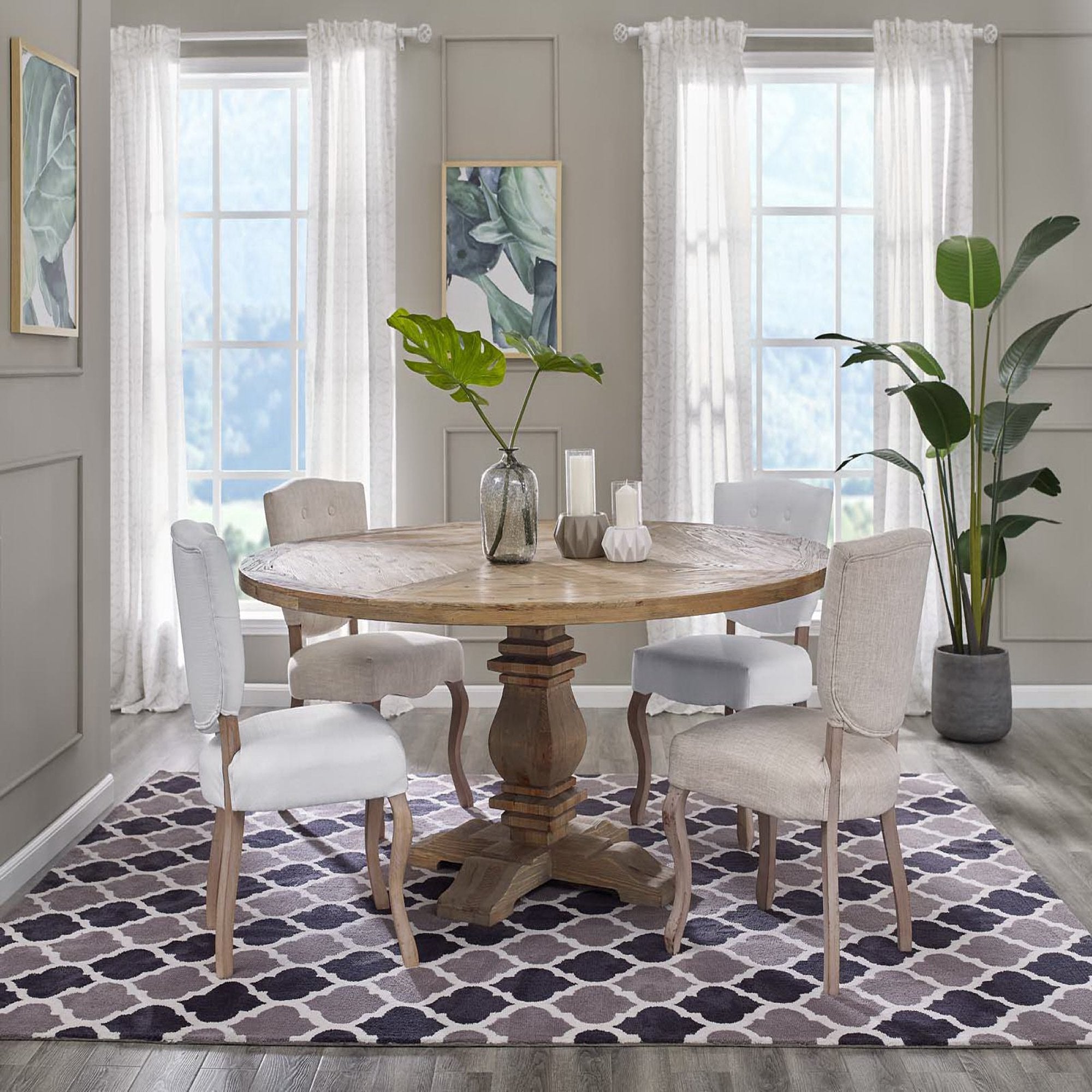 Column 71" Round Pine Wood Dining Table - Brown