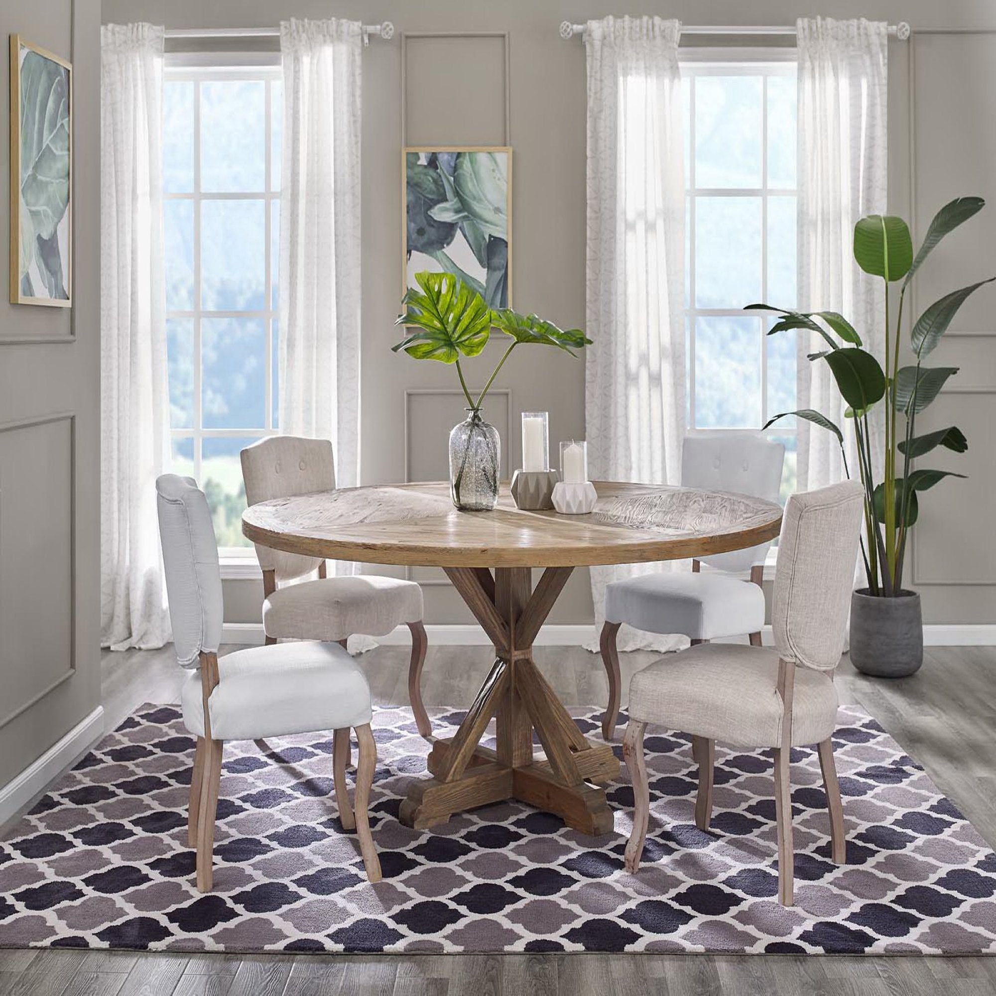 Stitch 71" Round Pine Wood Dining Table - Brown