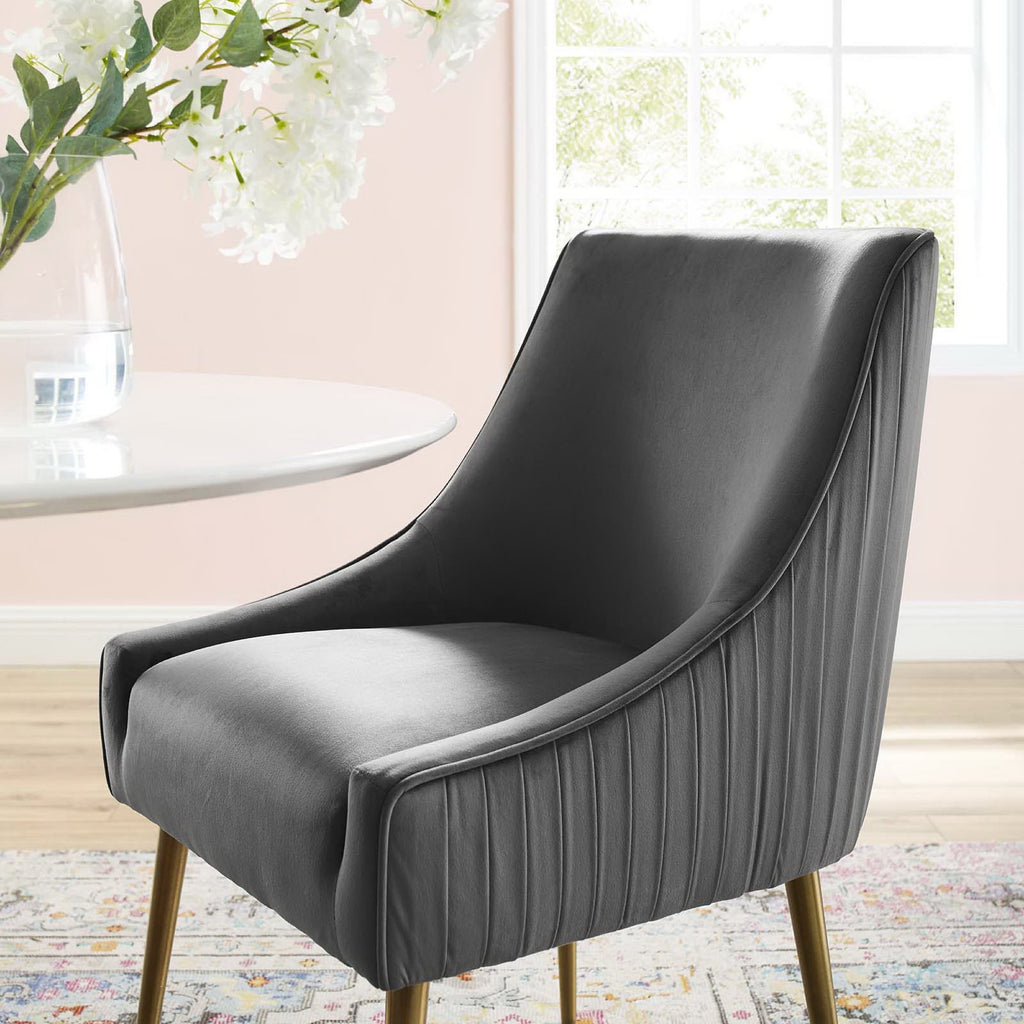 Discern Pleated Back Upholstered Performance Velvet Dining Chair - Gray
