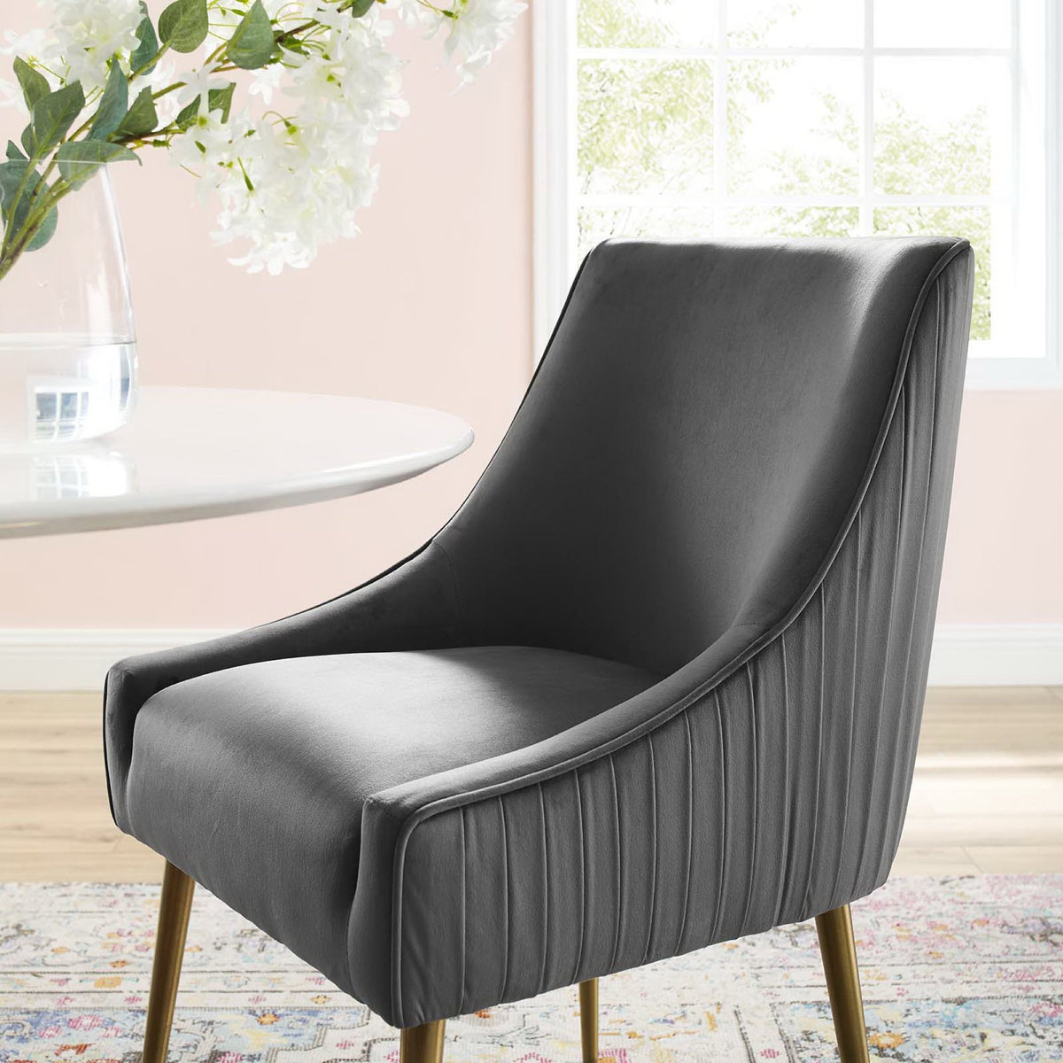 Discern Pleated Back Upholstered Performance Velvet Dining Chair - Gray