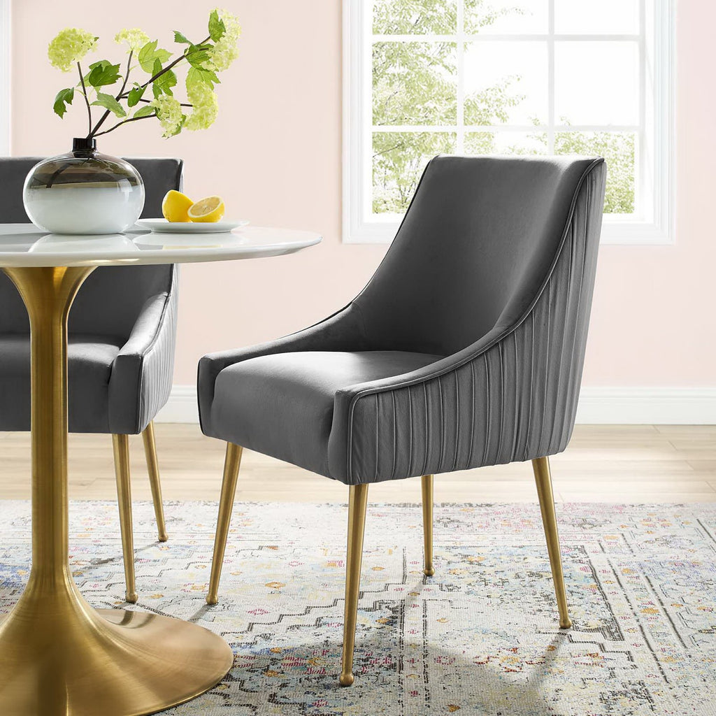 Discern Pleated Back Upholstered Performance Velvet Dining Chair - Gray