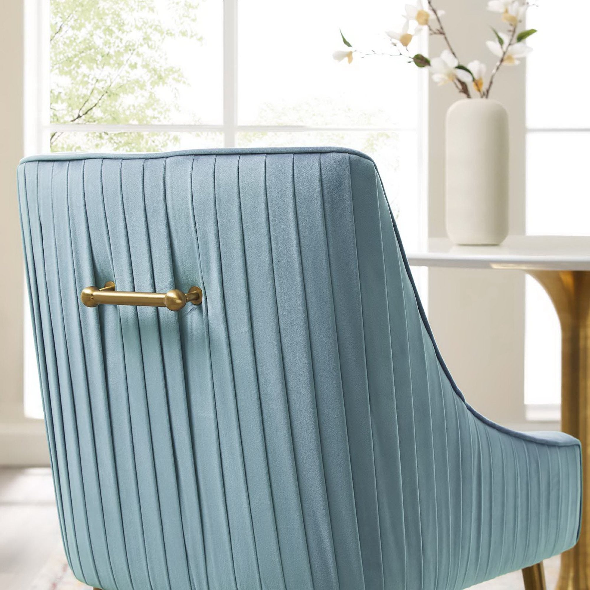 Discern Pleated Back Upholstered Performance Velvet Dining Chair - Light Blue