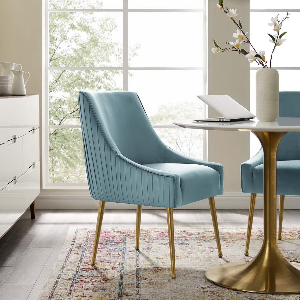 Discern Pleated Back Upholstered Performance Velvet Dining Chair - Light Blue