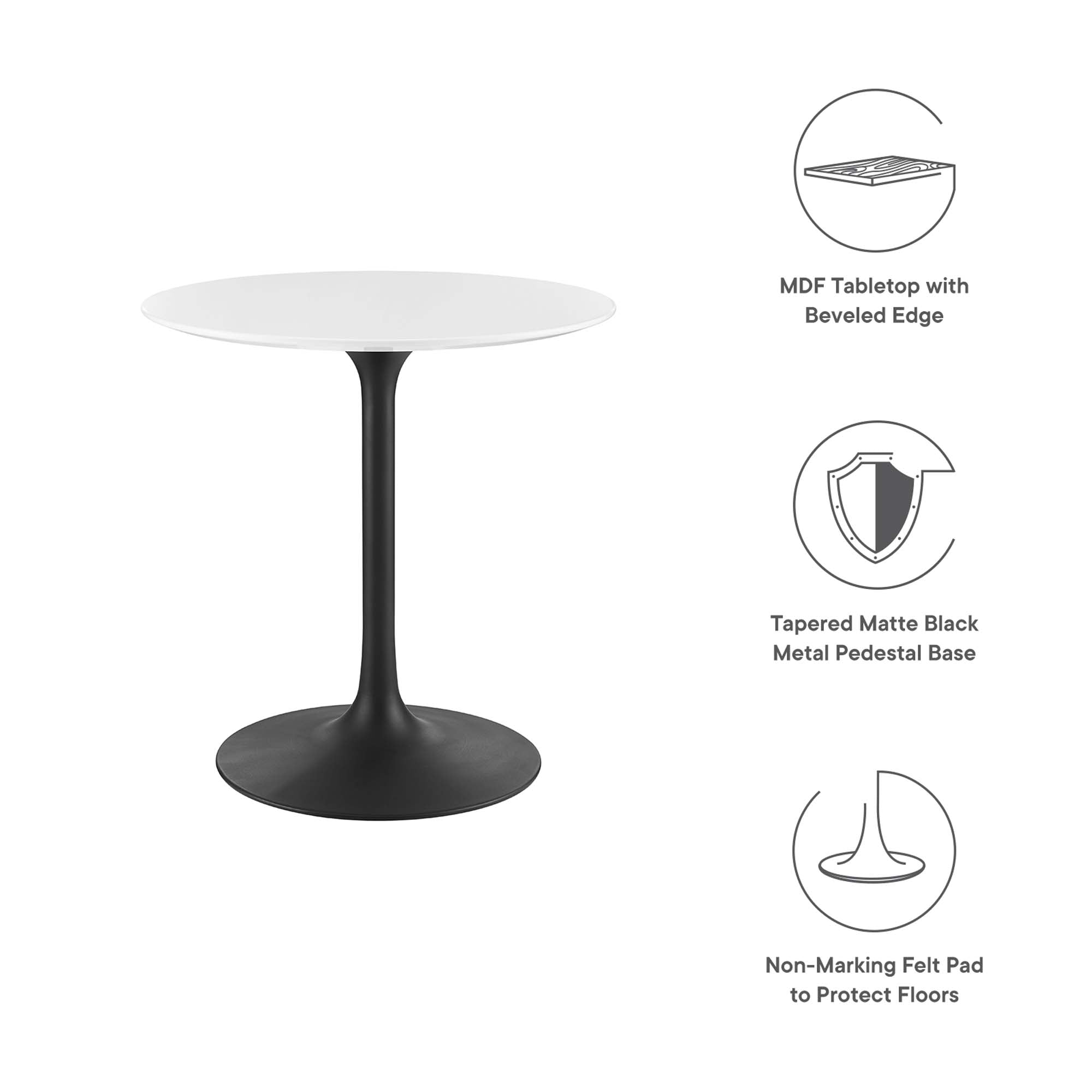 Lippa 28" Round Wood Dining Table - Black White