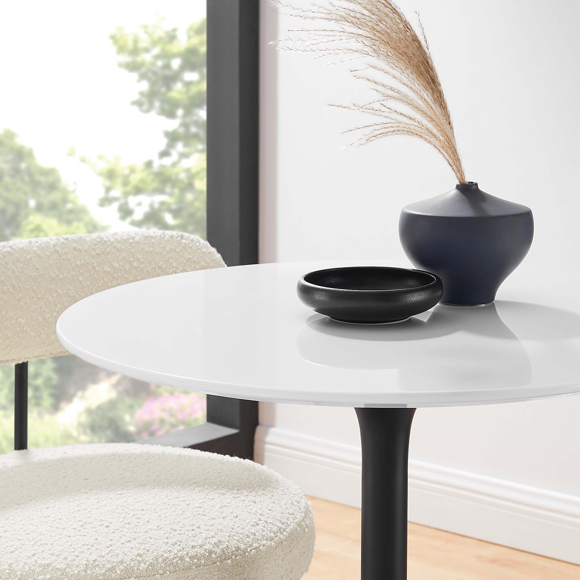 Lippa 28" Round Wood Dining Table - Black White