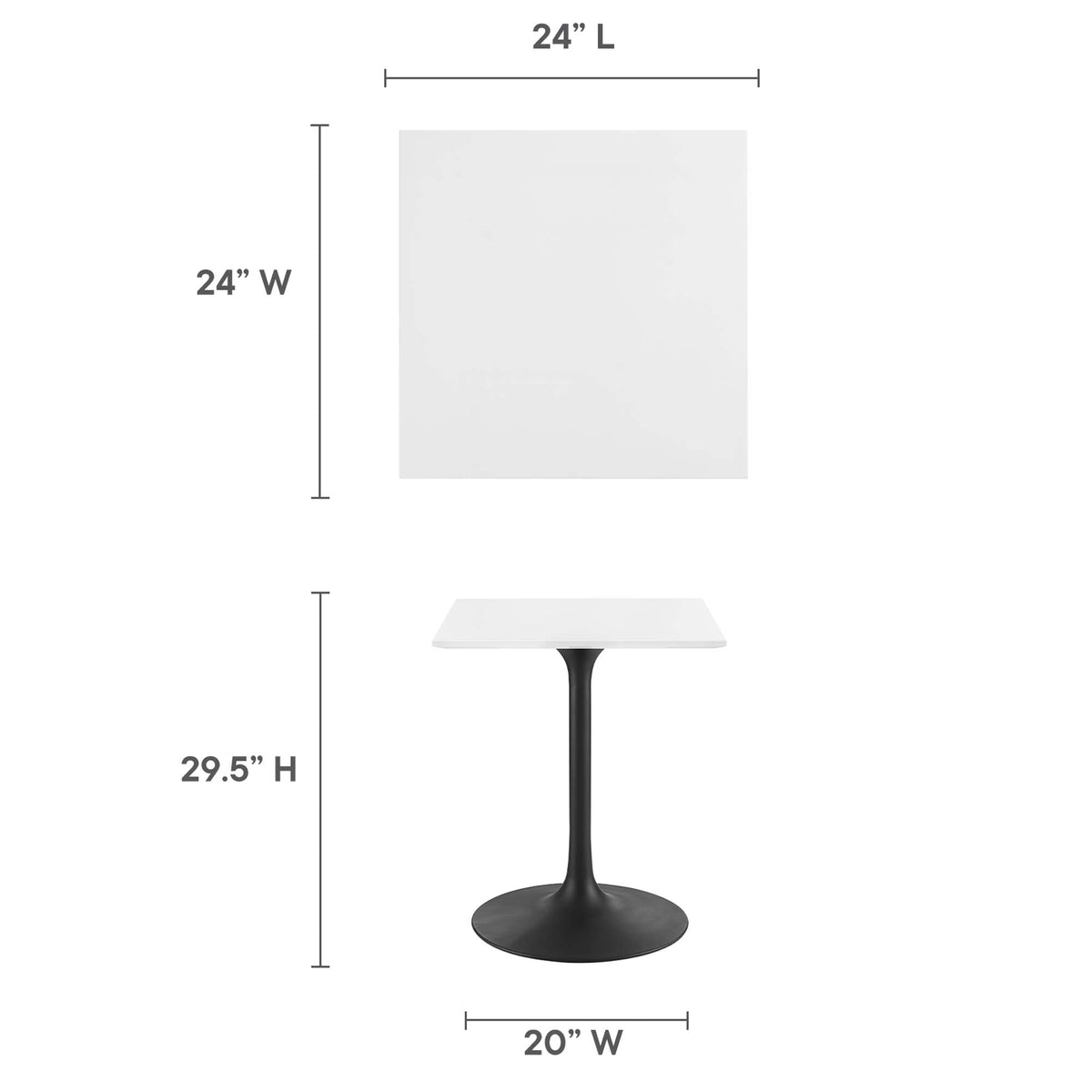 Lippa 24" Square Wood Dining Table - Black White