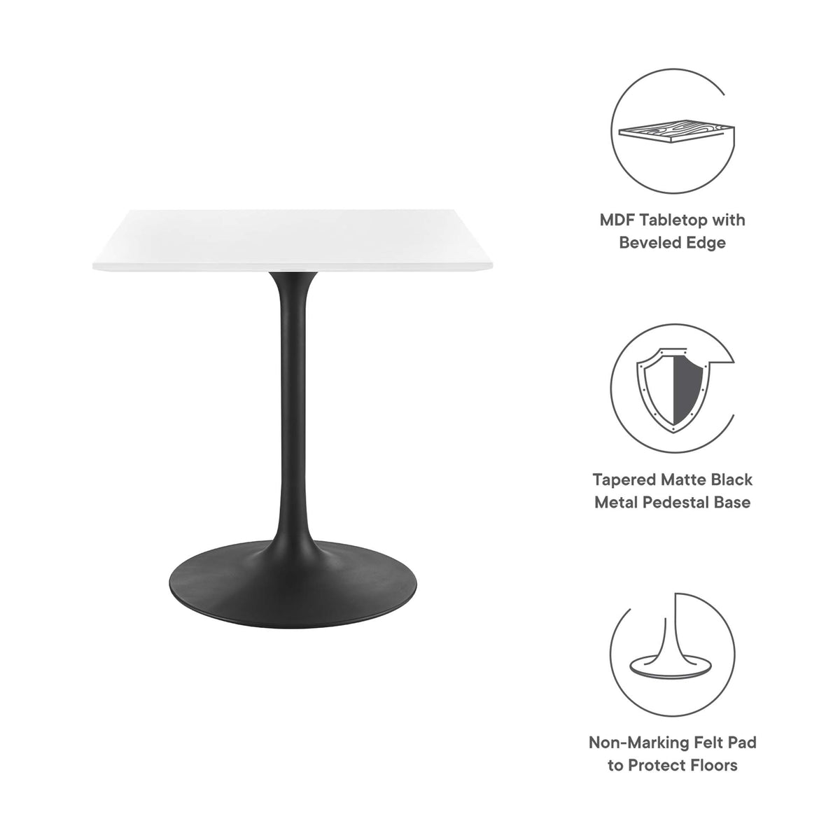 Lippa 28" Square Wood Dining Table - Black White