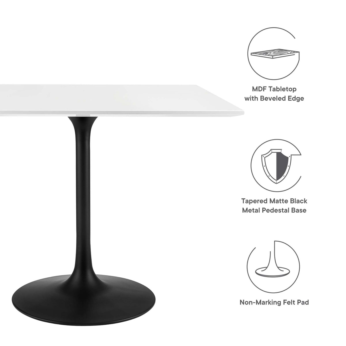 Lippa 36" Square Wood Dining Table - Black White