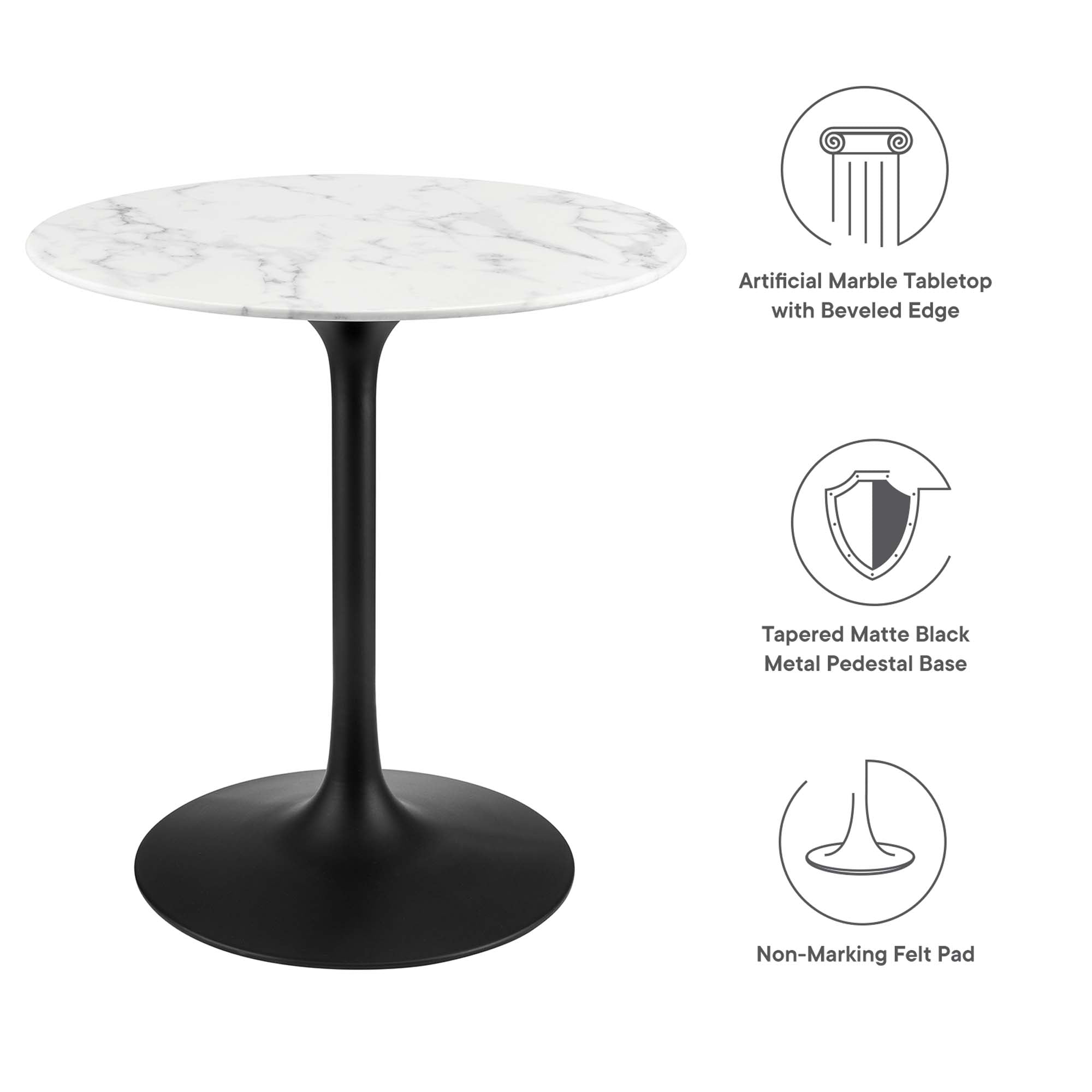 Lippa 28" Round Faux Marble Dining Table - Black White
