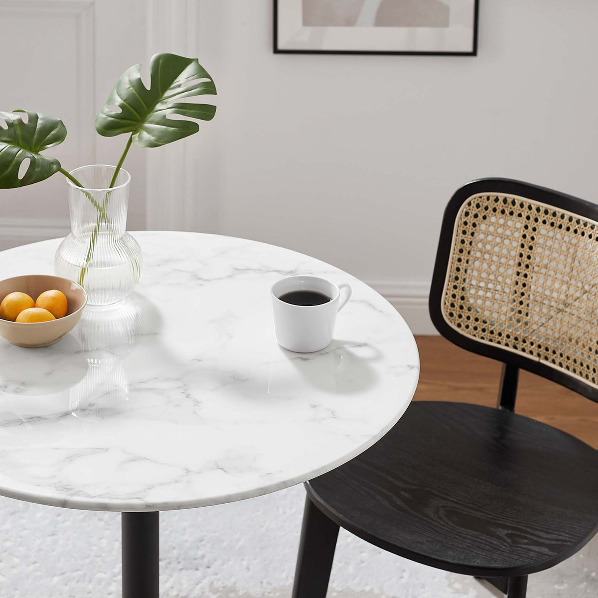 Lippa 28" Round Faux Marble Dining Table - Black White