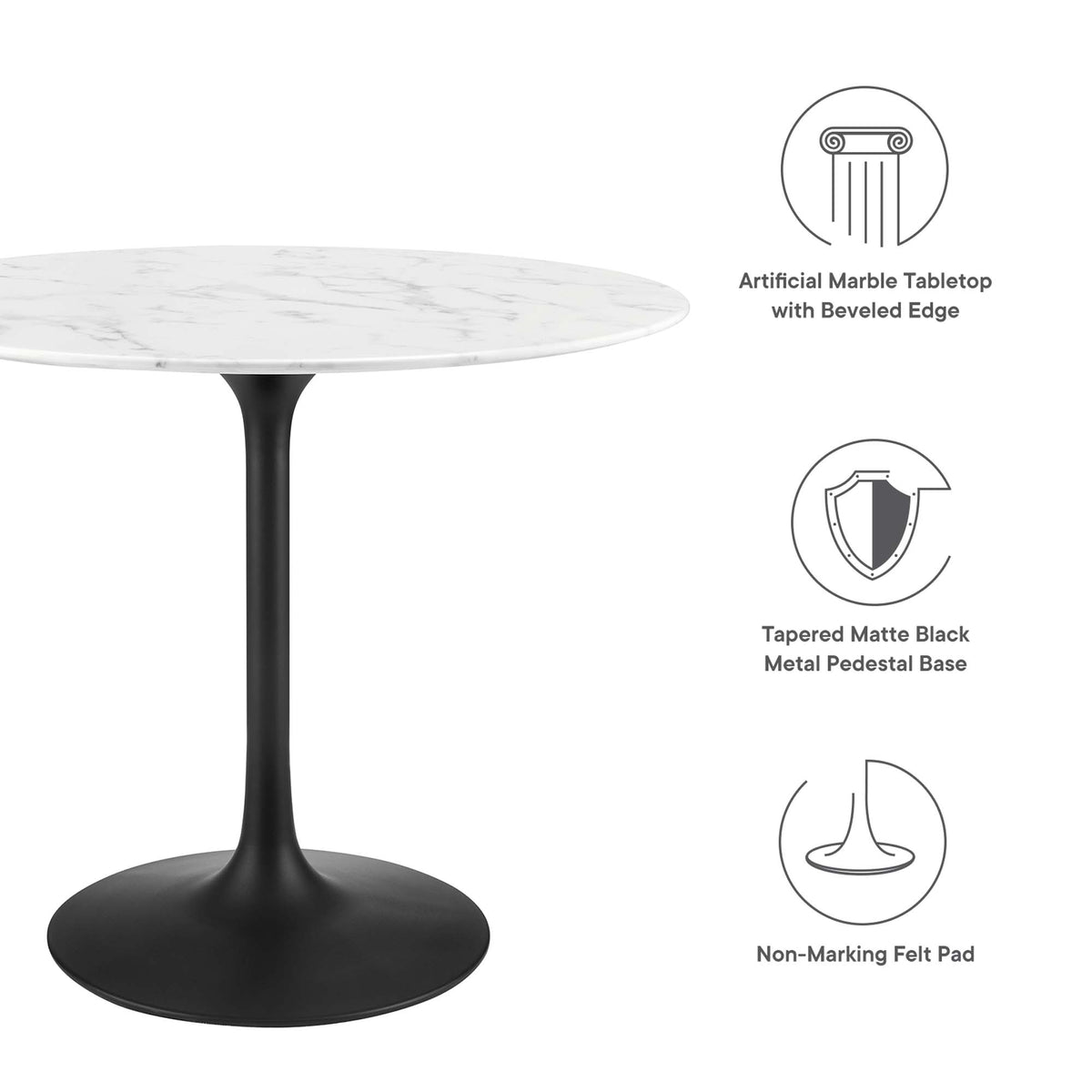 Lippa 36" Round Faux Marble Dining Table - Black White