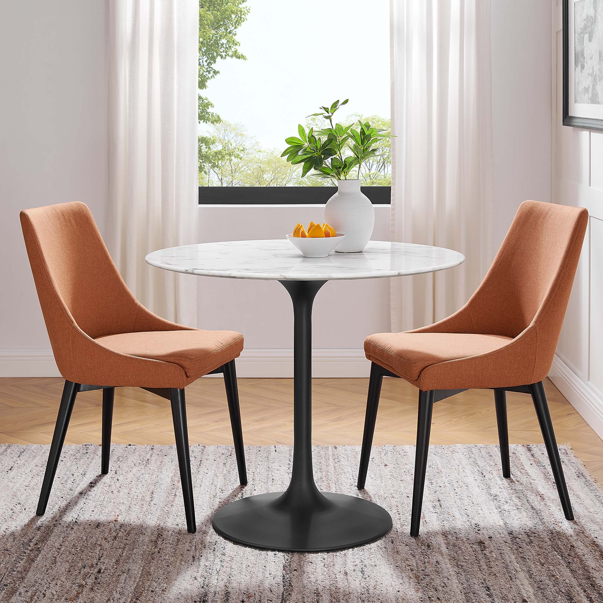 Lippa 36" Round Faux Marble Dining Table - Black White
