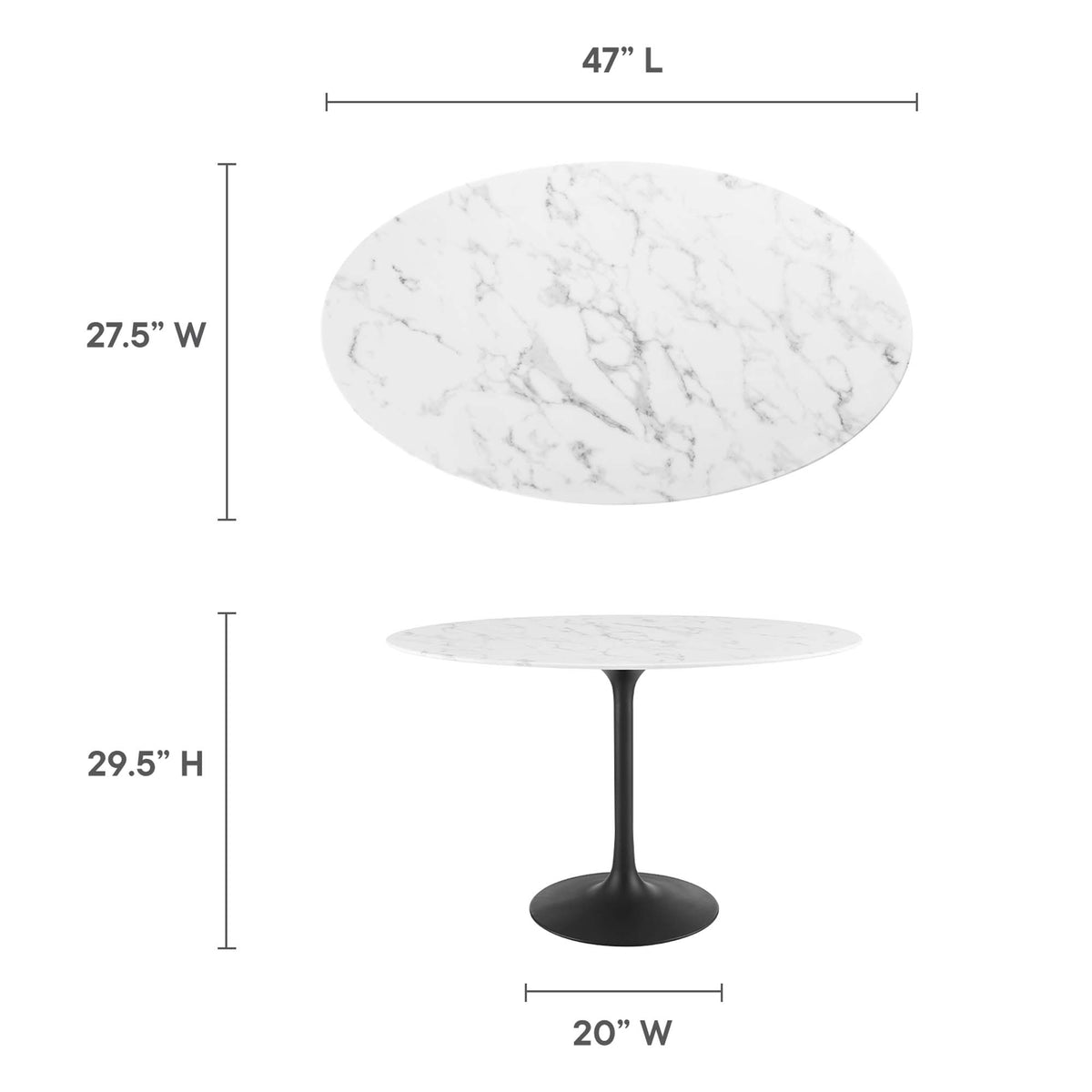 Lippa 48" Oval Faux Marble Dining Table - Black White