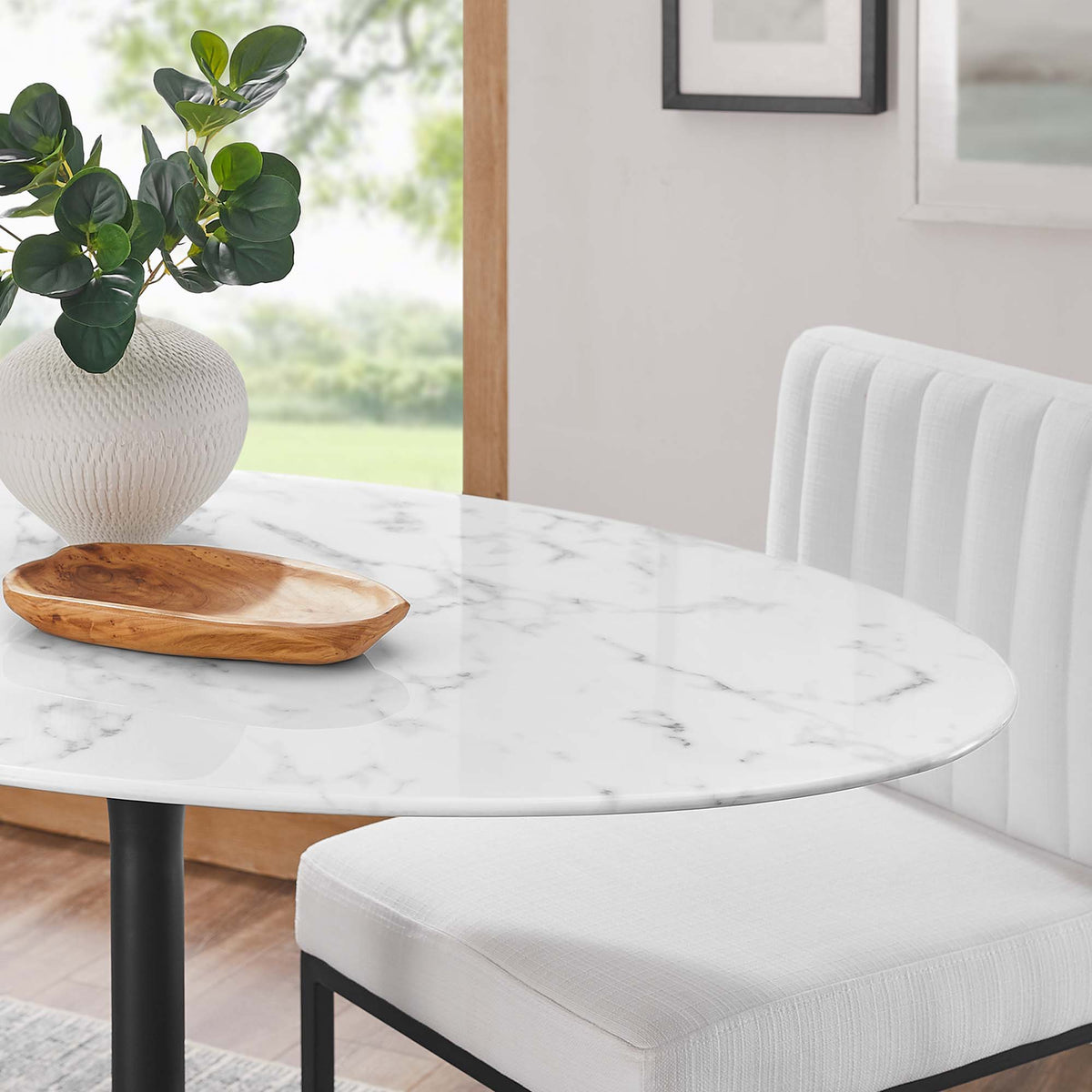 Lippa 48" Oval Faux Marble Dining Table - Black White