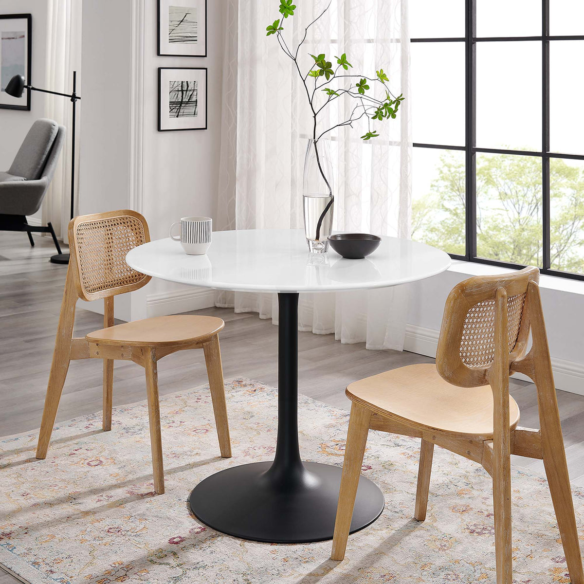 Lippa 40" Round Wood Dining Table - Black White