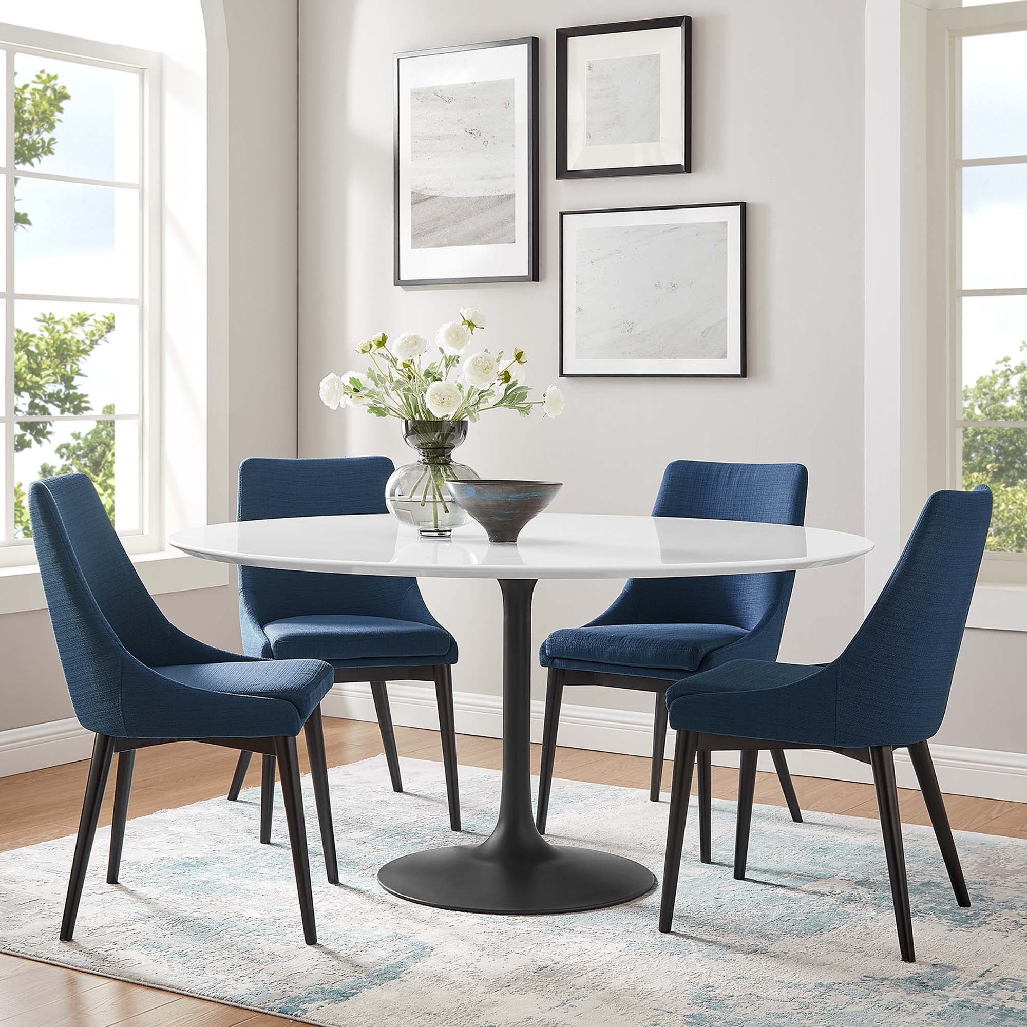 Lippa 60" Round Wood Dining Table - Black White