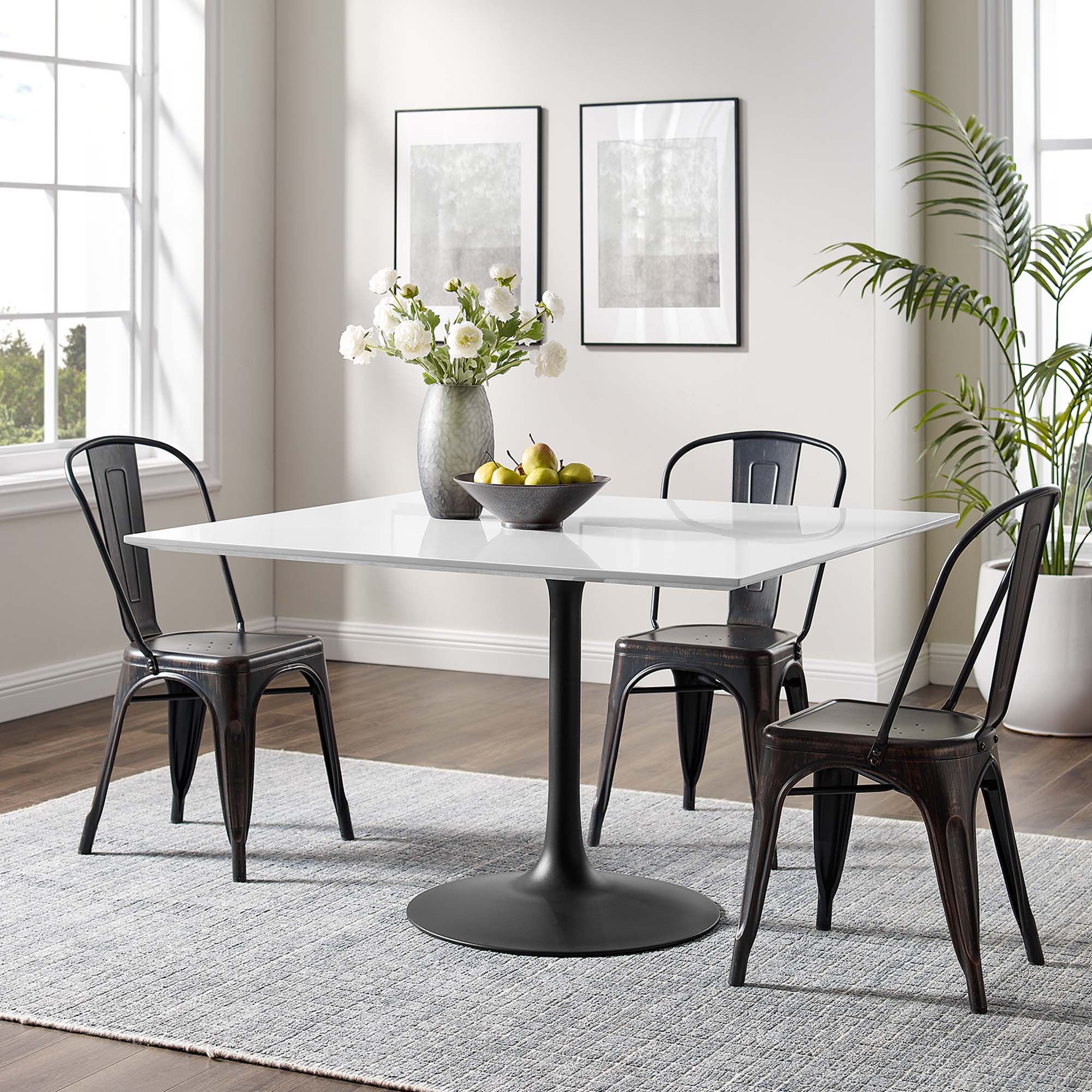 Lippa 48" Square Wood Dining Table - Black White