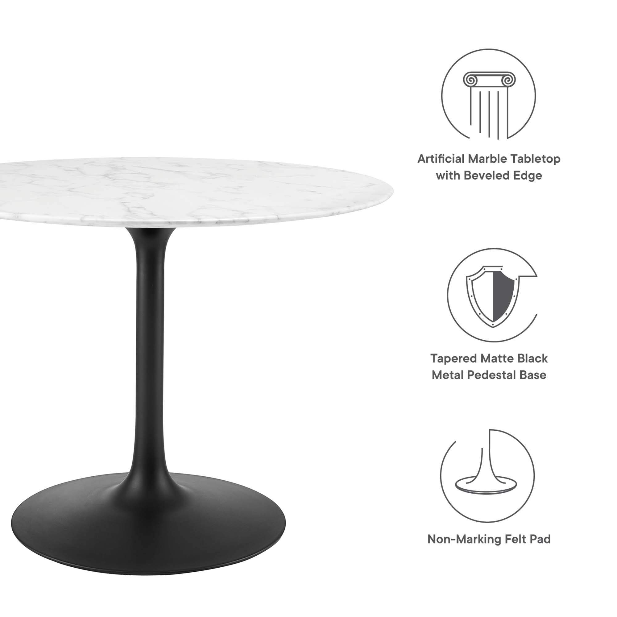 Lippa 40" Round Faux Marble Dining Table - Black White