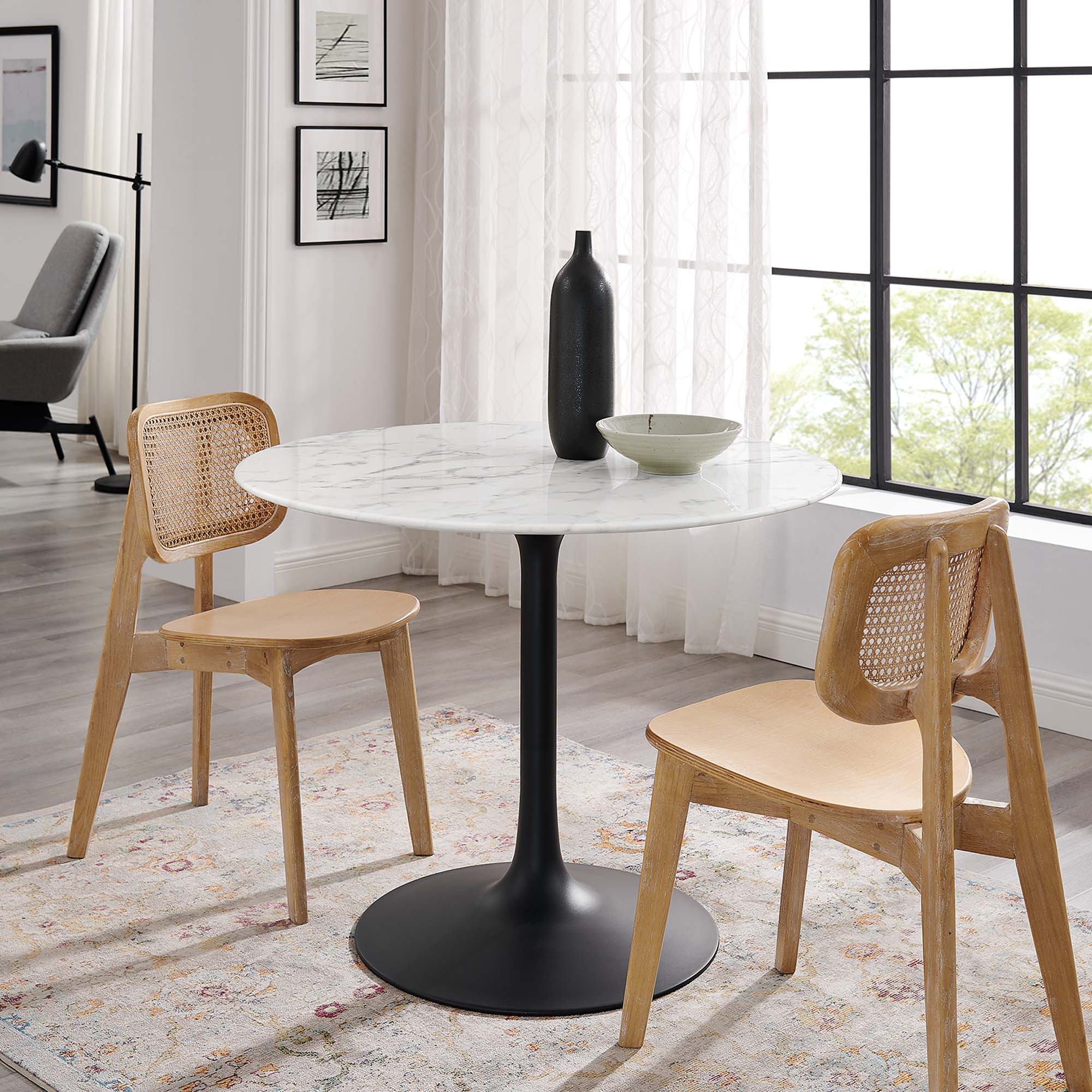 Lippa 40" Round Faux Marble Dining Table - Black White