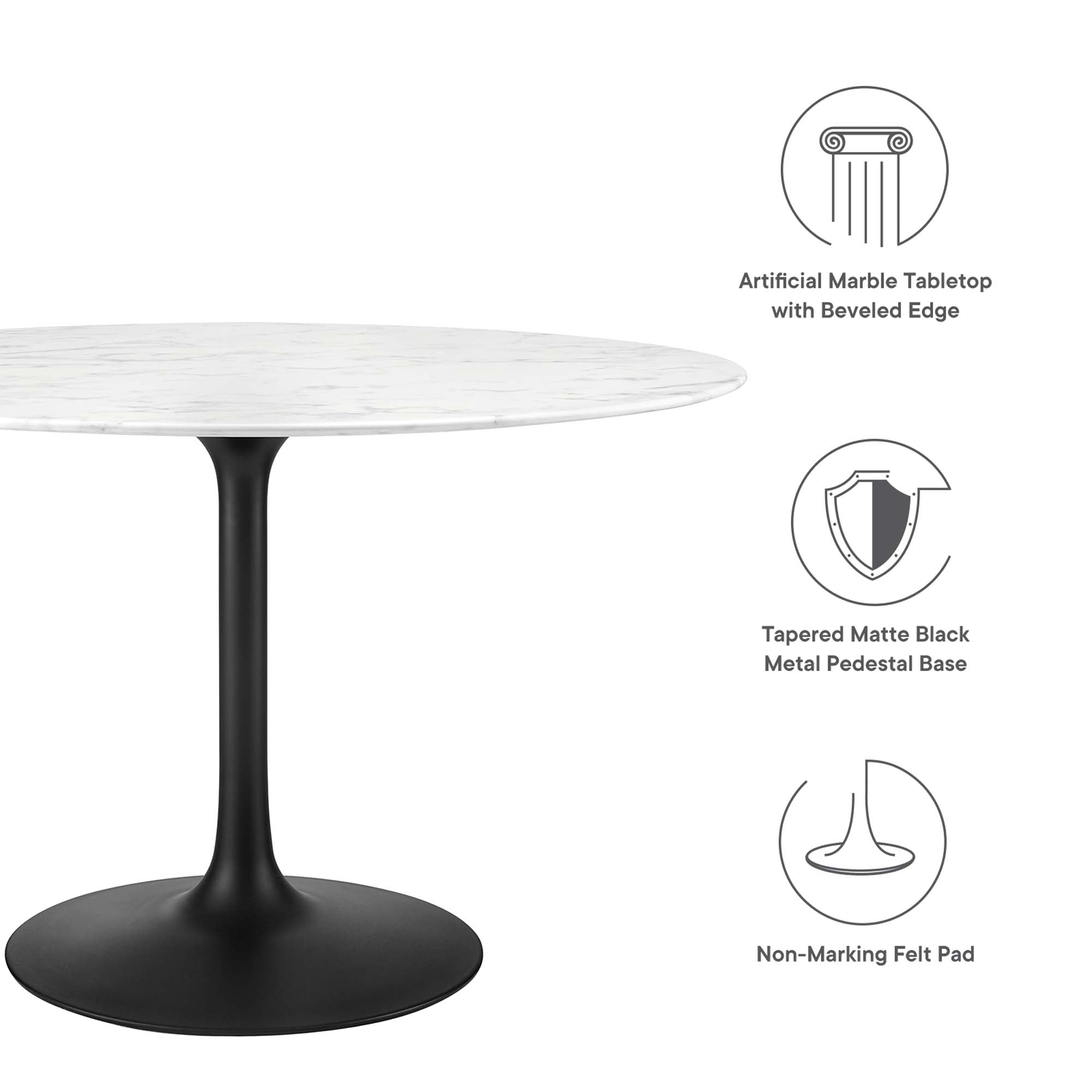Lippa 48" Round Faux Marble Dining Table - Black White