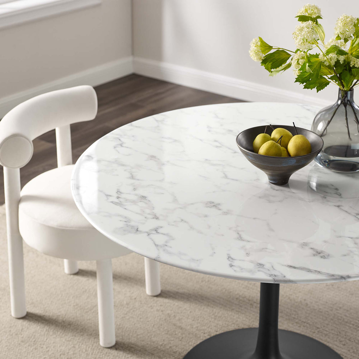 Lippa 48" Round Faux Marble Dining Table - Black White