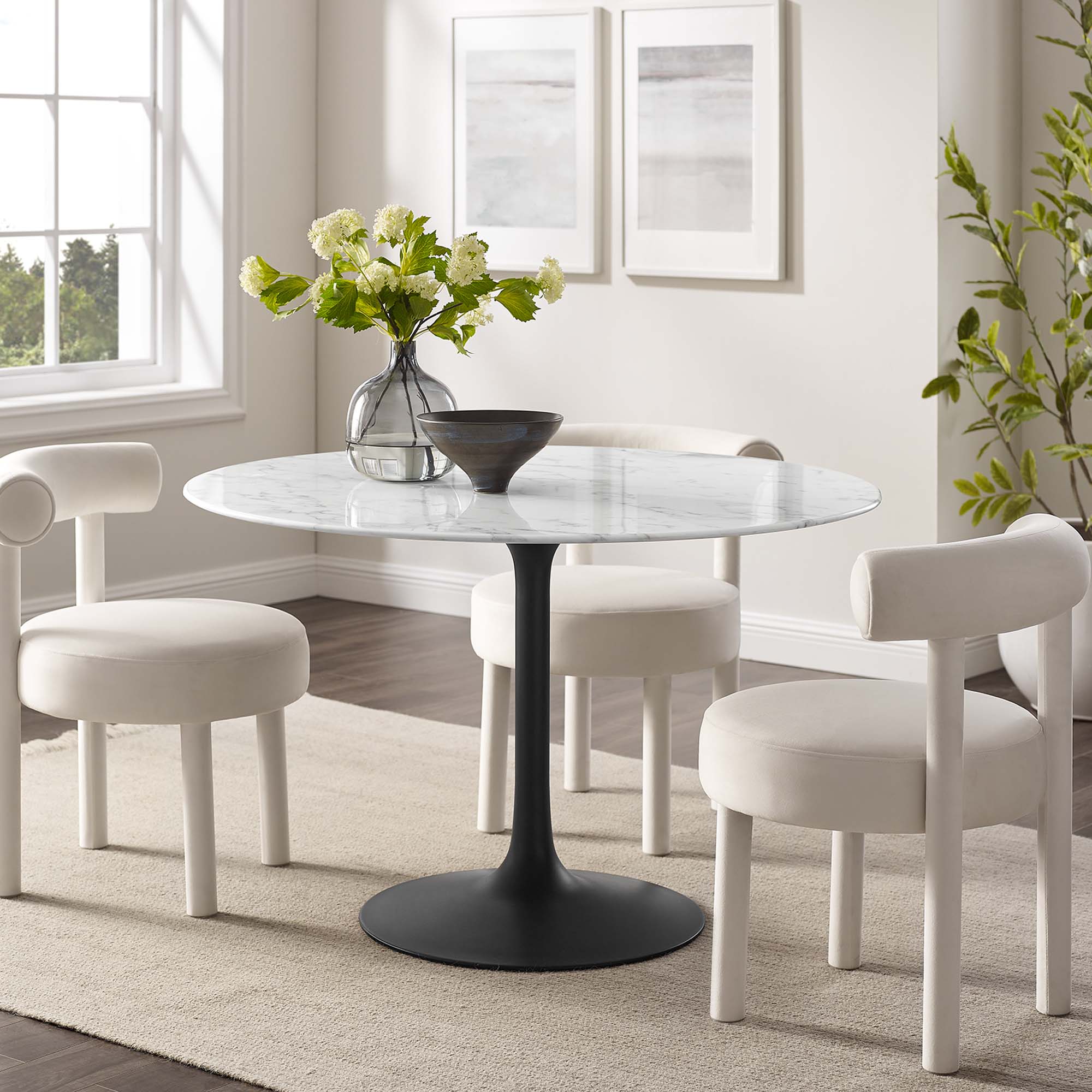 Lippa 48" Round Faux Marble Dining Table - Black White