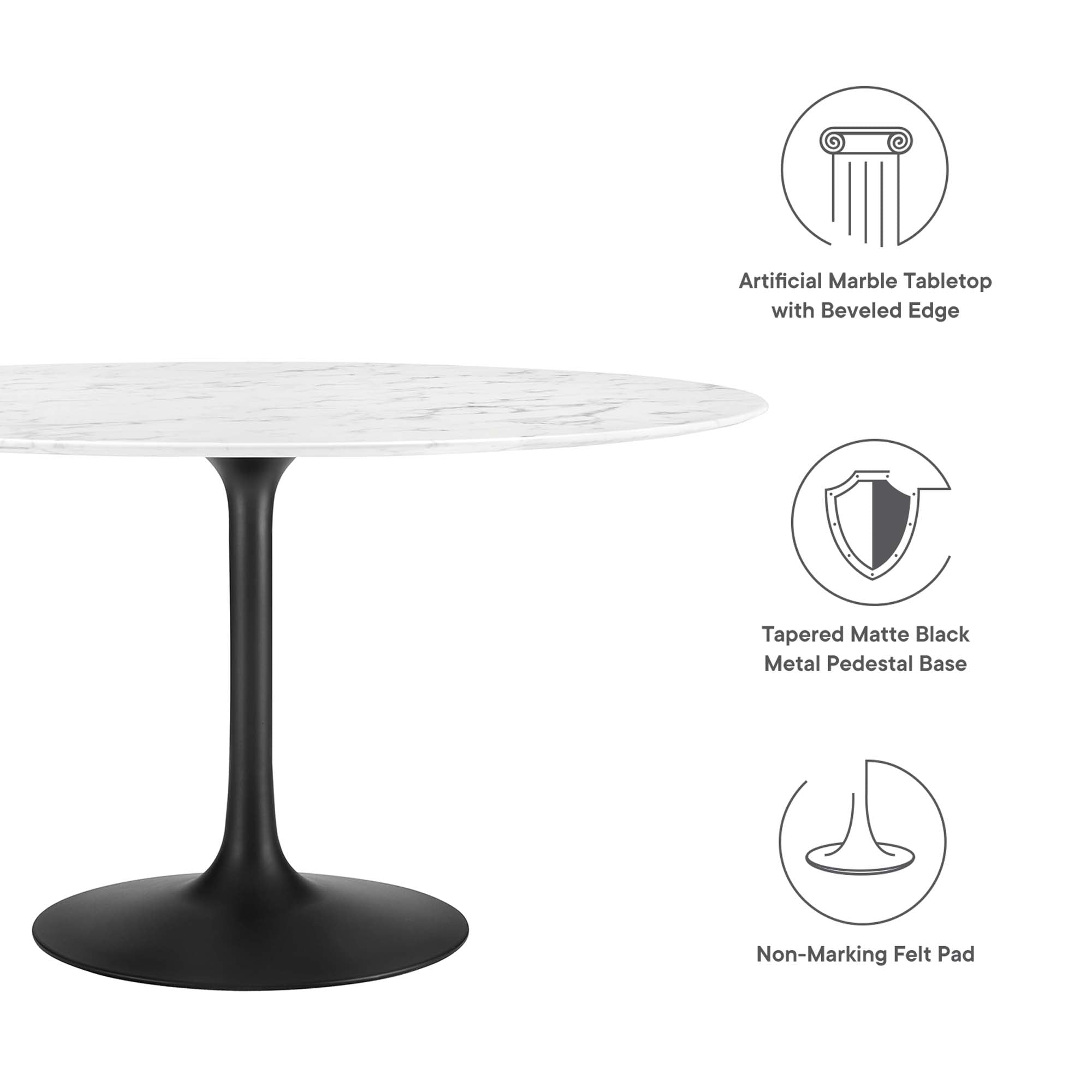 Lippa 54" Round Faux Marble Dining Table - Black White