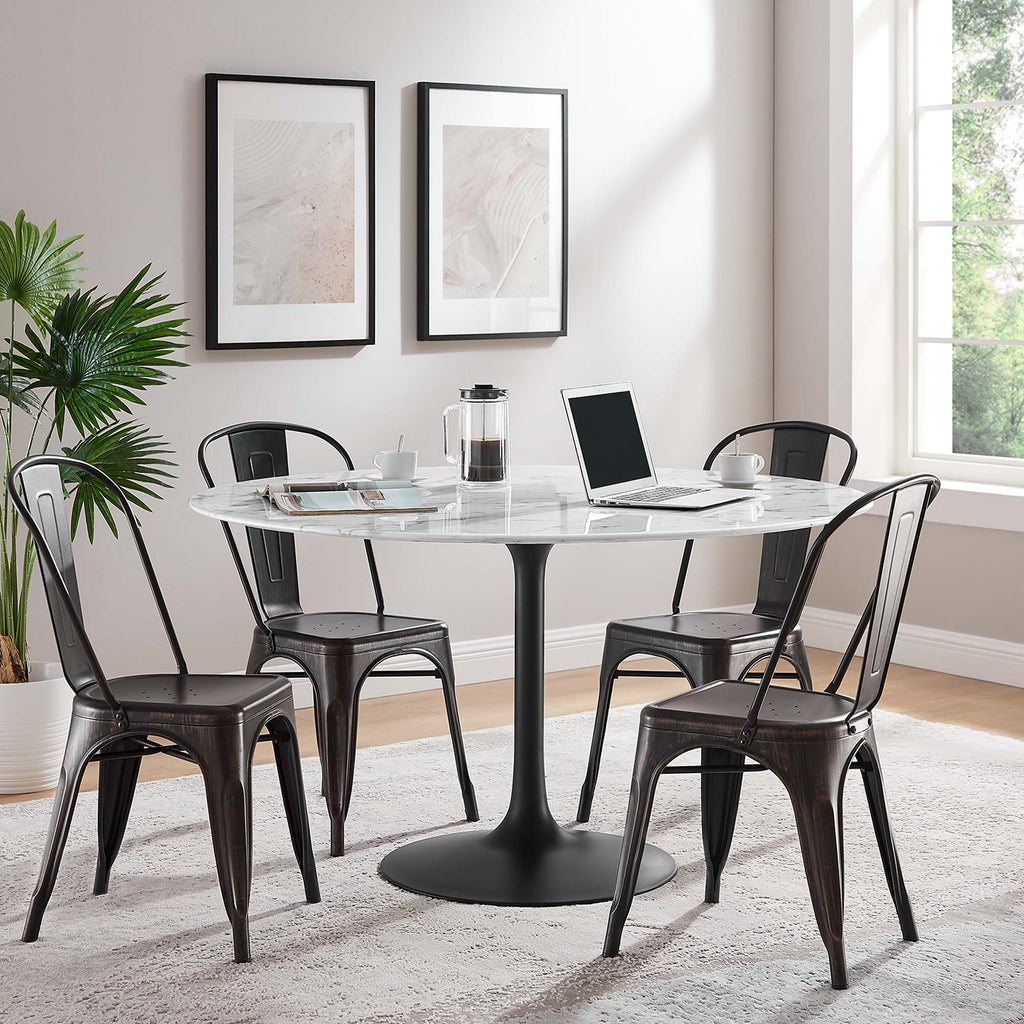 Lippa 54" Round Faux Marble Dining Table - Black White