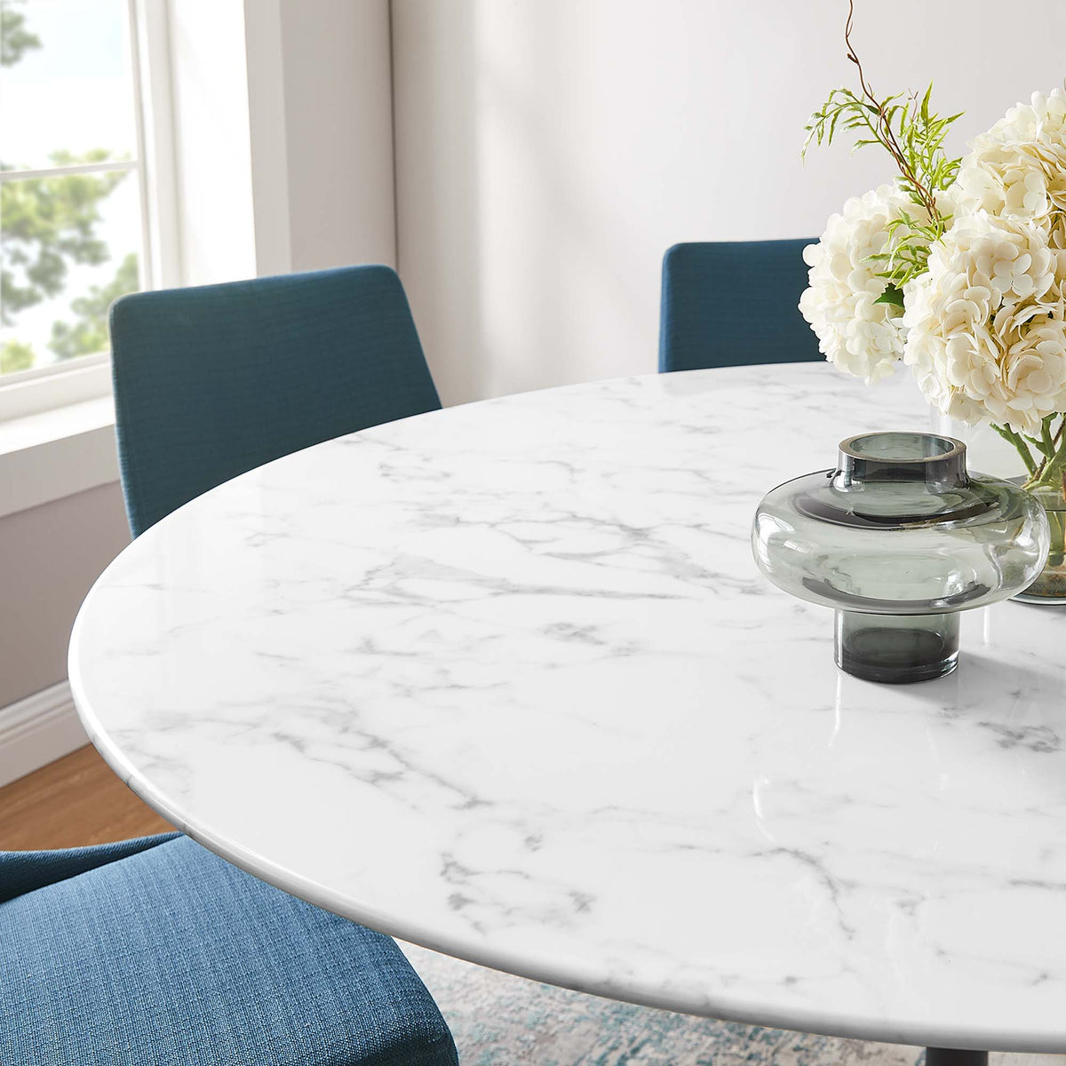 Lippa 60" Round Faux Marble Dining Table - Black White