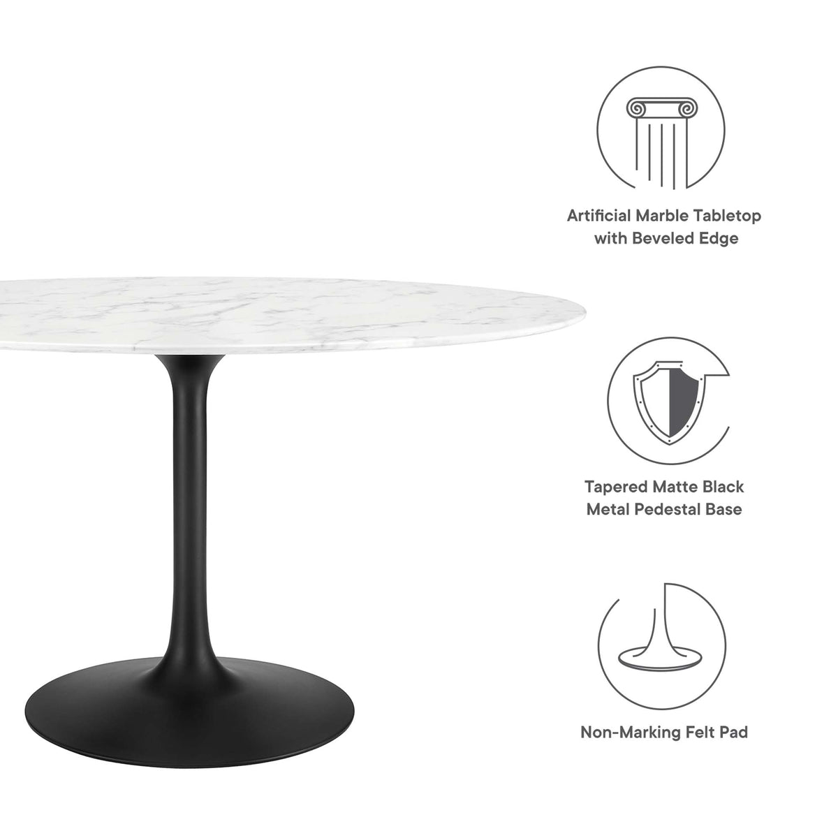 Lippa 54" Oval Faux Marble Dining Table - Black White