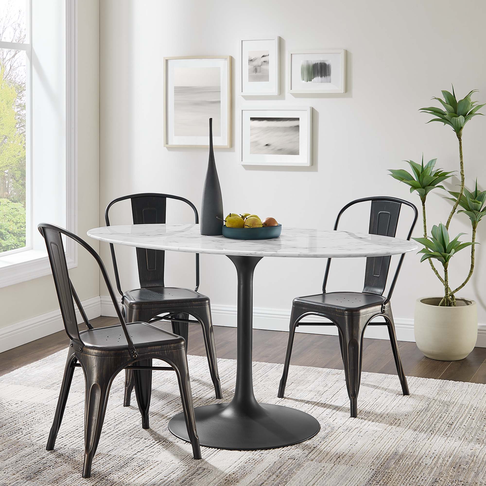 Lippa 54" Oval Faux Marble Dining Table - Black White