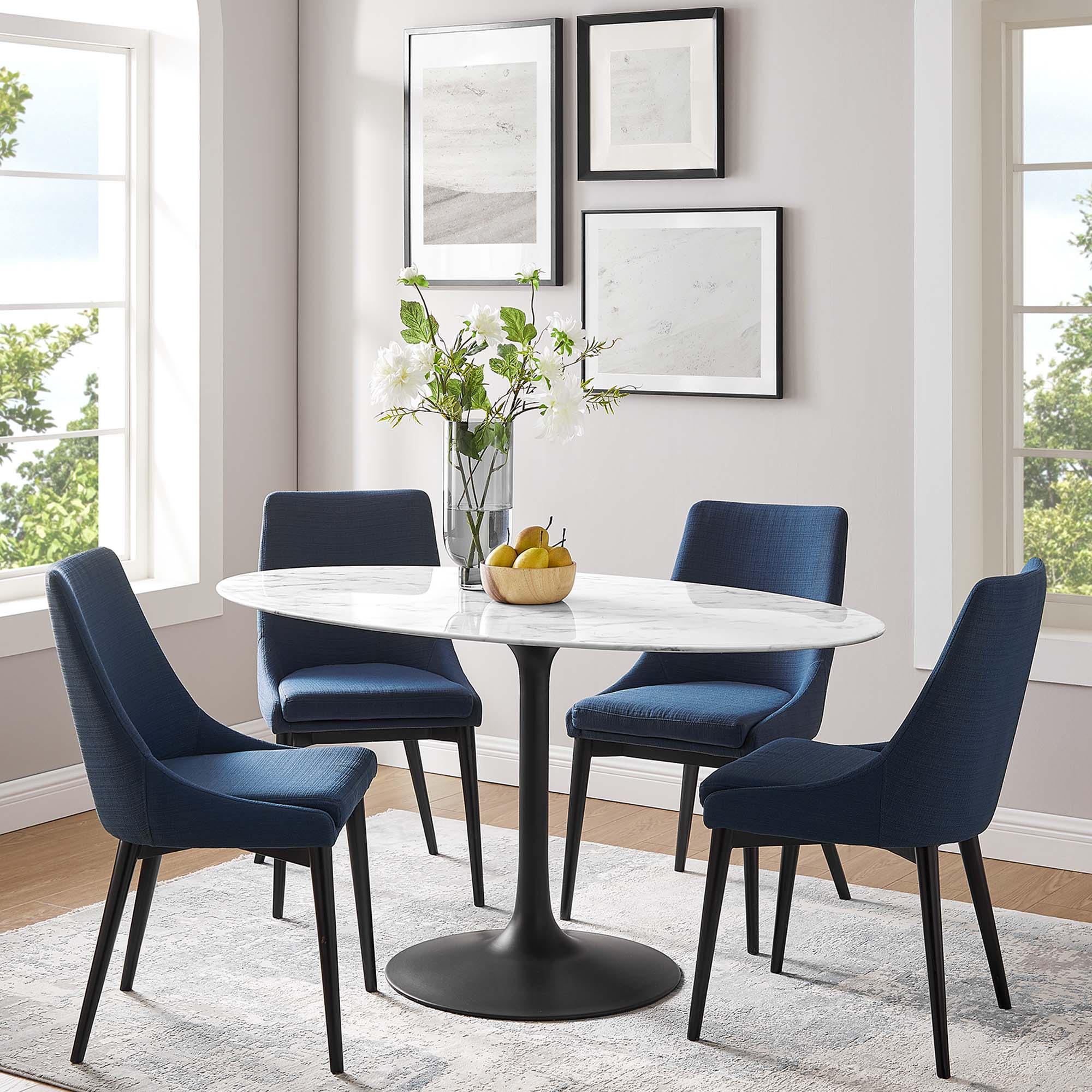 Lippa 60" Oval Faux Marble Dining Table - Black White
