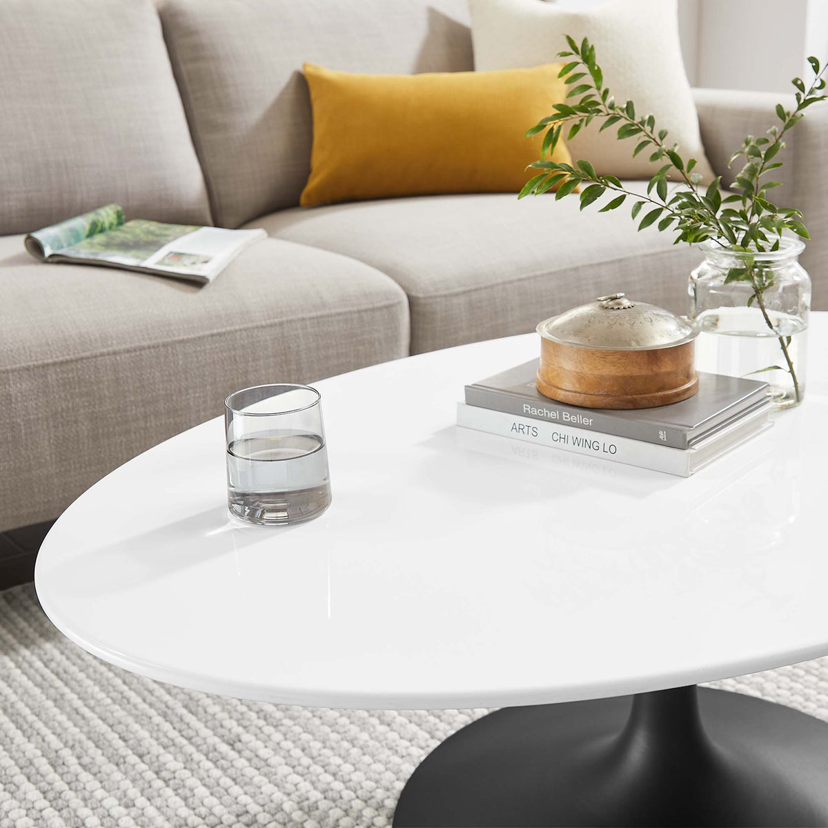 Lippa 42" Oval Wood Coffee Table - Black White