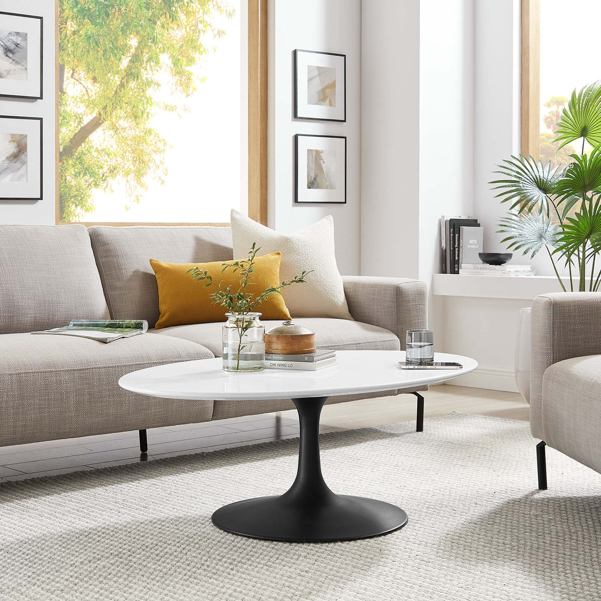 Lippa 42" Oval Wood Coffee Table - Black White