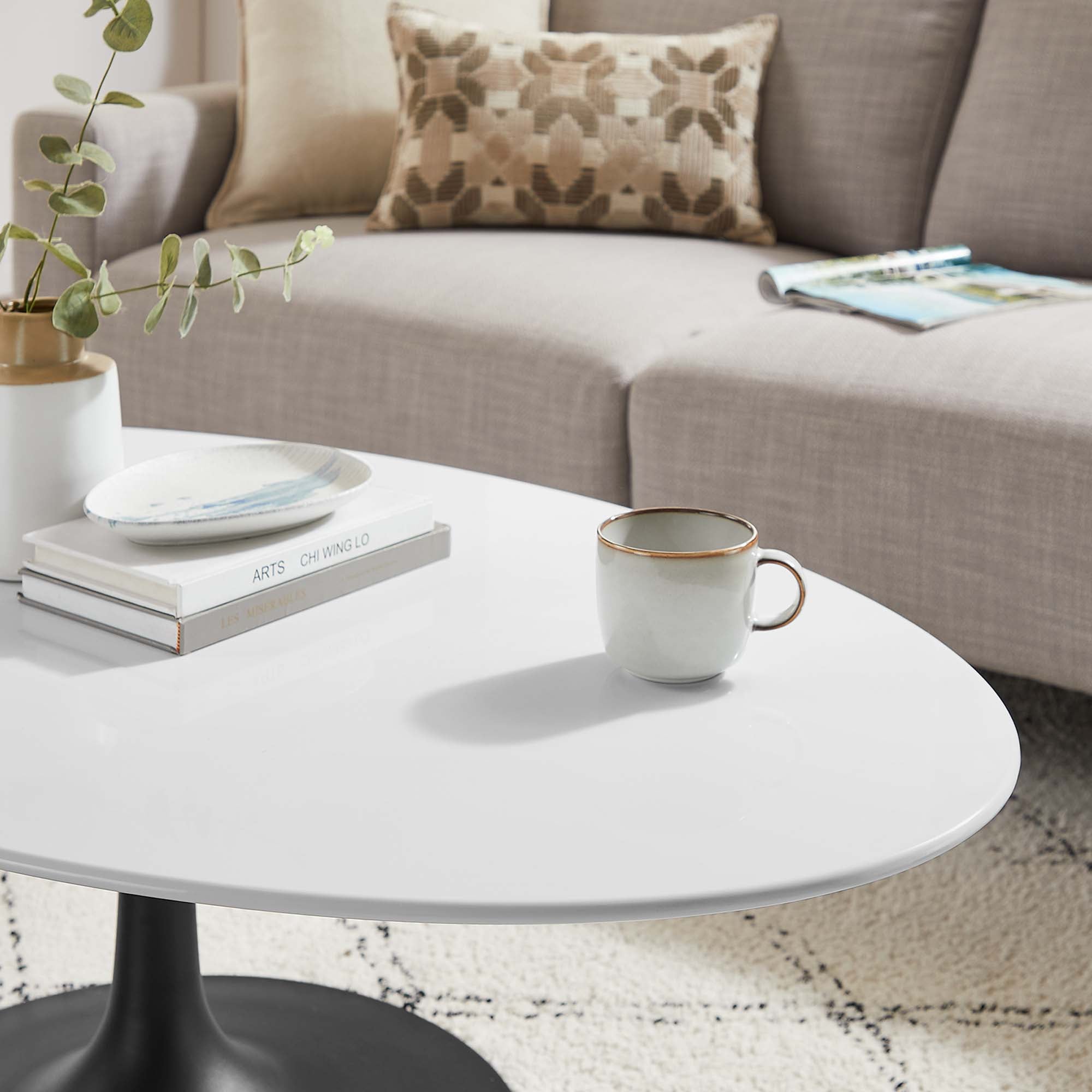 Lippa 48" Oval Wood Coffee Table - Black White