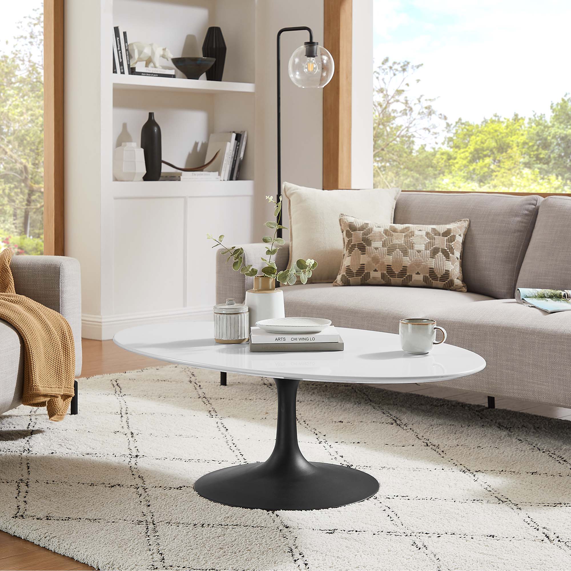 Lippa 48" Oval Wood Coffee Table - Black White
