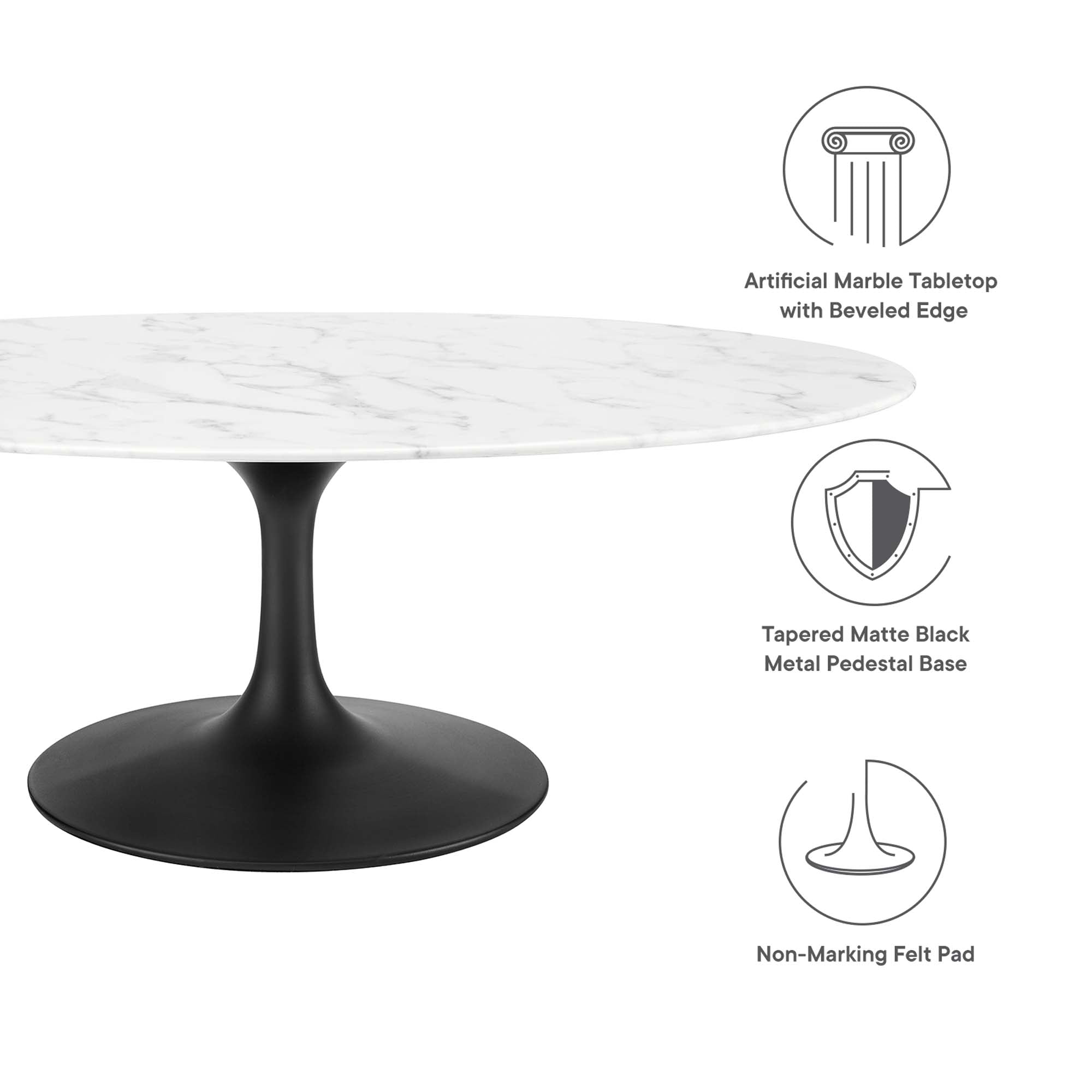 Lippa 48" Oval Faux Marble Coffee Table - Black White